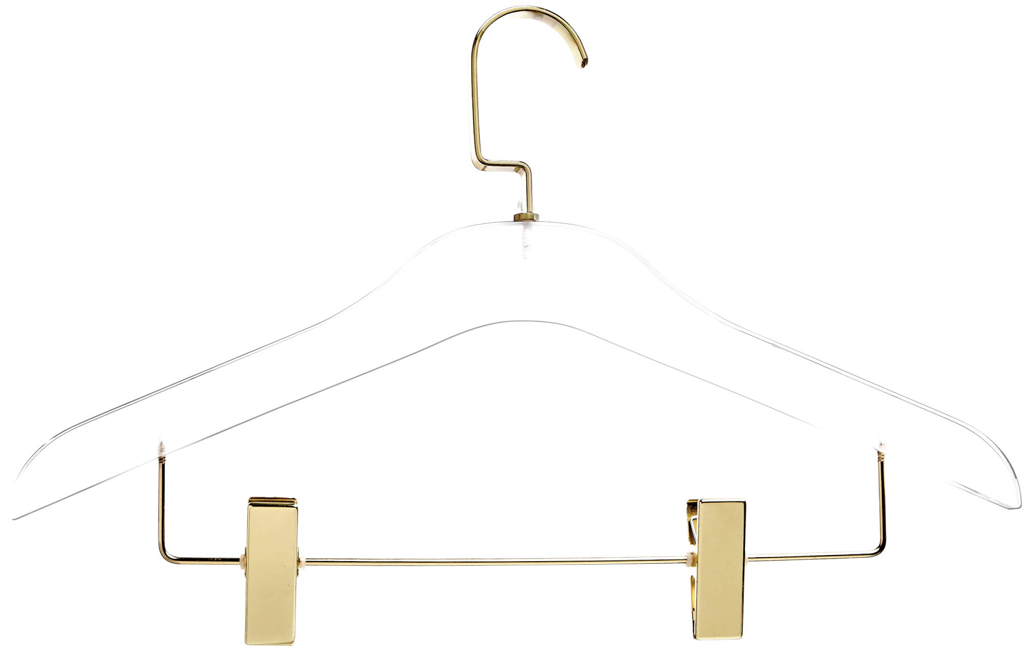 Clear Acrylic Skirt Hangers - 10 Pack Heavy Duty 0.5 Inch Thick Non-Slip Closet Organizers with Gold Chrome Plated Hooks & Clips - Premium Clothing Hangers for Skirts, Pants, Dresses - Perfect for Wardrobe Organization & Retail Display