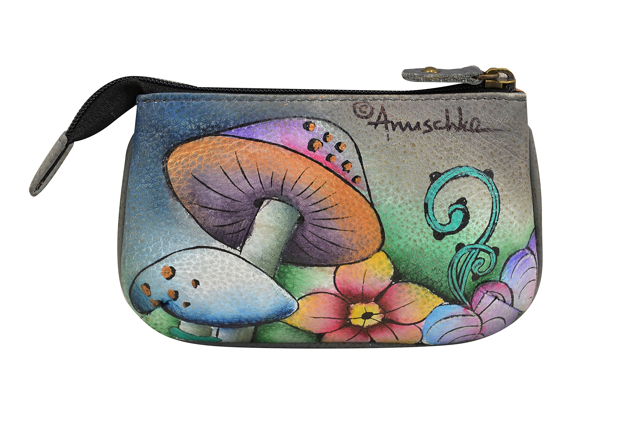 Anuschka Hand-Painted Genuine Leather Zip Pouch for Women - Medium Size Coin Purse & Key Holder with Zipper and 2 Key Fobs - Perfect for Travel, Daily Essentials, and Gift Giving