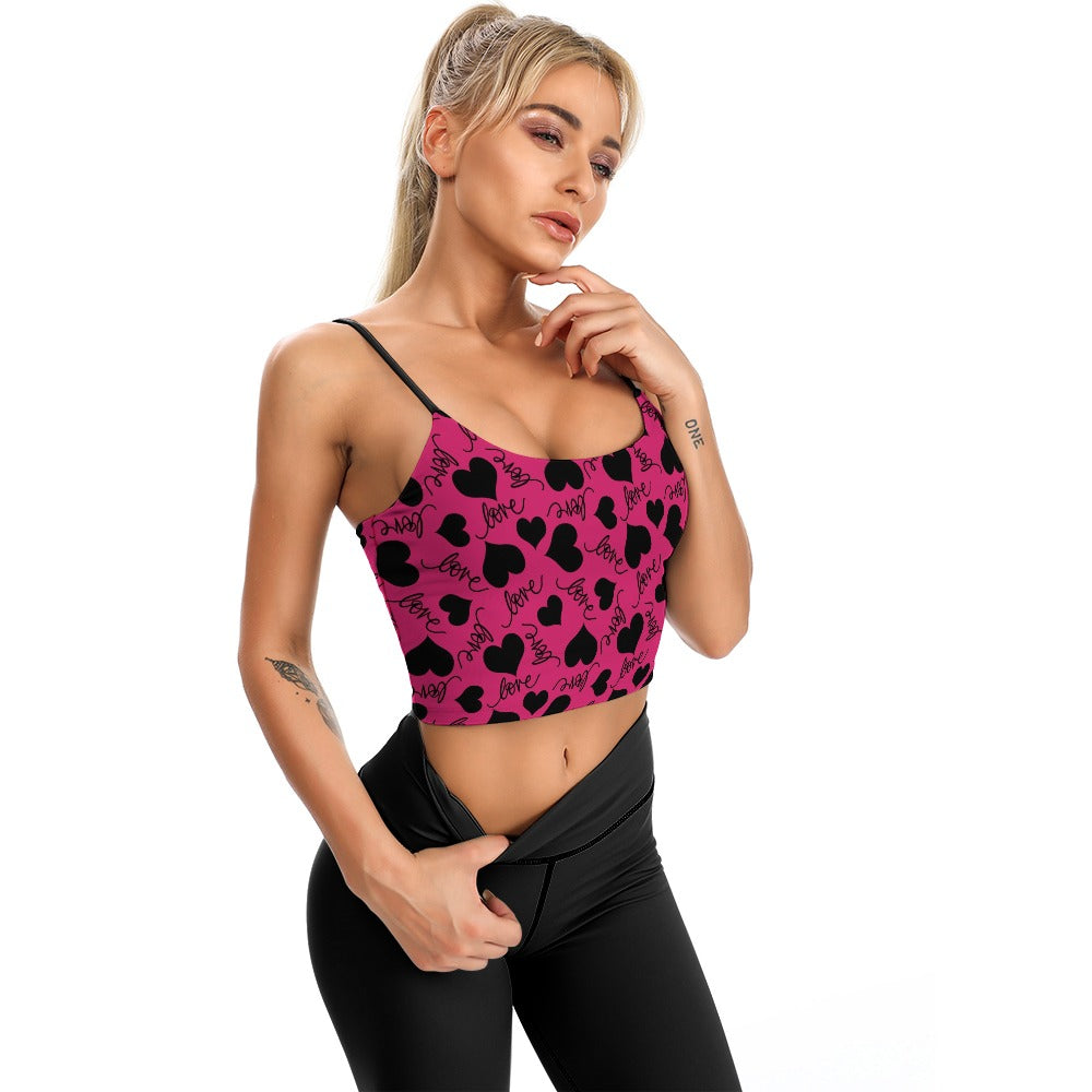 Love and Hearts Thin Camisole - Women's Lace Trim Sleeveless Tank Top for Summer, Date Night & Layering