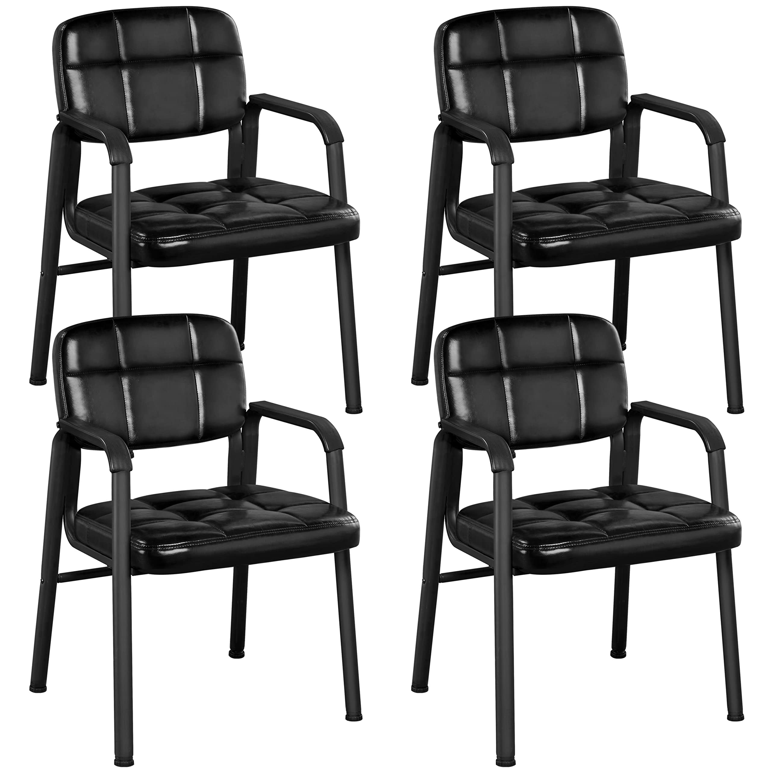 Yaheetech 4-Piece Black Leather Office Reception Chairs Set - Executive Guest Chairs with Ergonomic Design & Upholstered Lumbar Support for Waiting Room, Conference Room, or Home Office