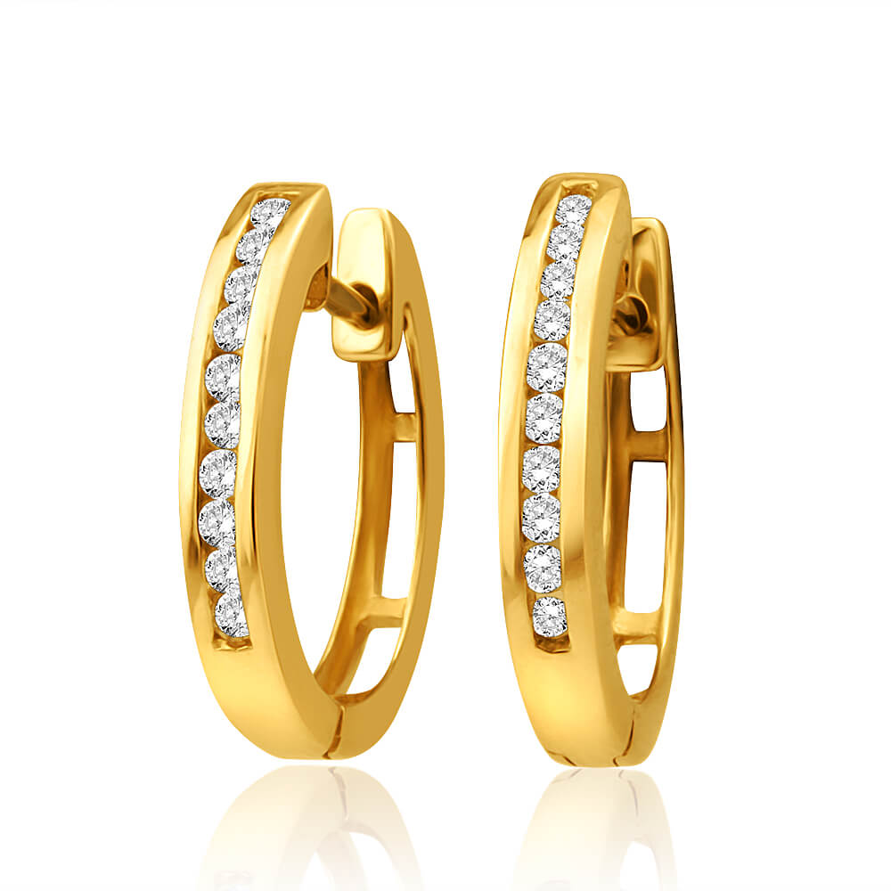 9ct Yellow Gold 1/5 Carat Diamond Hoop Earrings for Women - Elegant Everyday & Special Occasion Jewelry Gift