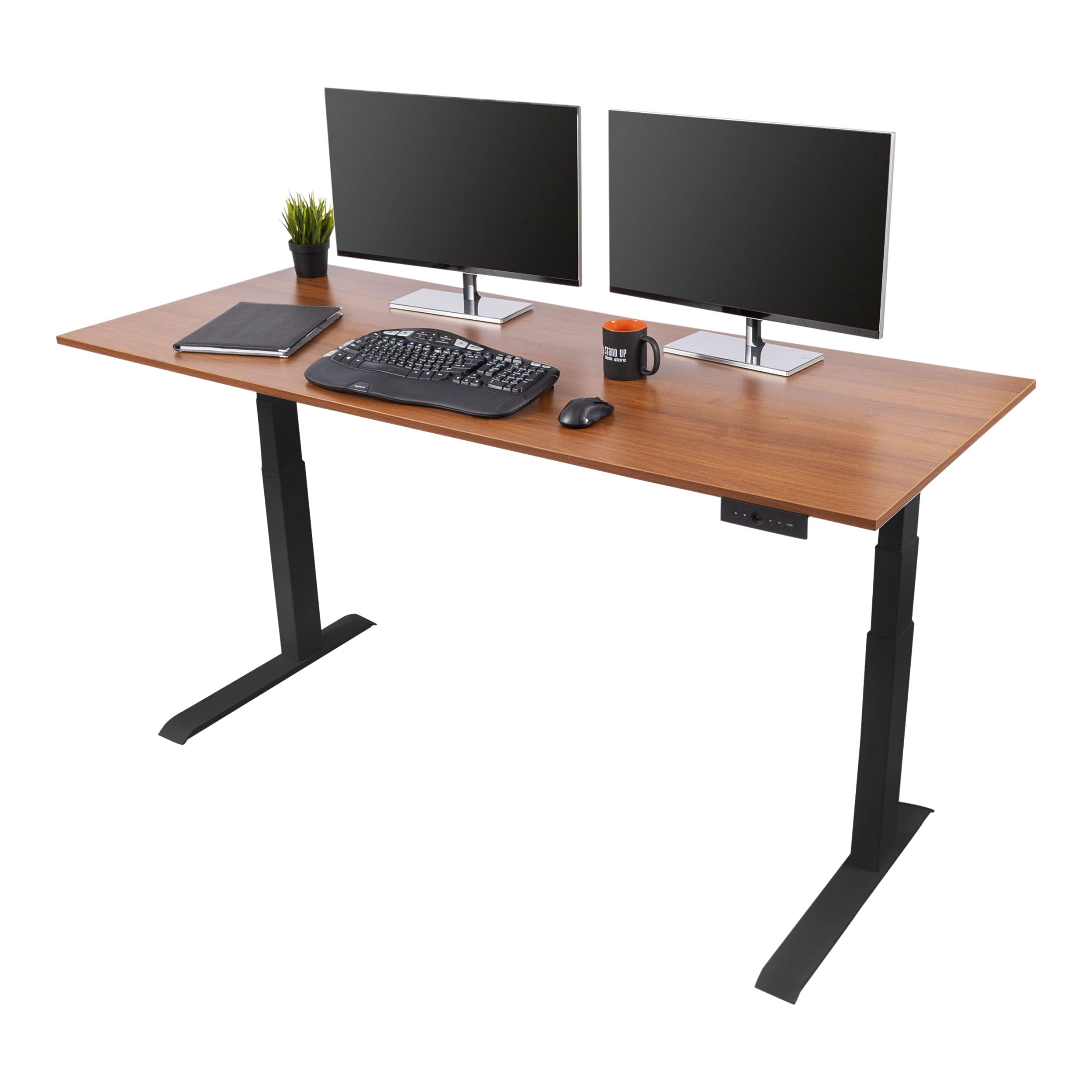 Electric Adjustable Height Standing Desk with Programmable Memory - Black Frame & Teak Top, 72
