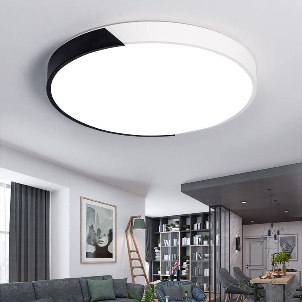 Black and White LED Ceiling Light - Minimalist Round Panel Light with 3-Color Dimmable & Ultra-Thin Design, Energy Saving Recessed Mount Close to Ceiling - Perfect for Modern Living Room, Bedroom & Office Lighting