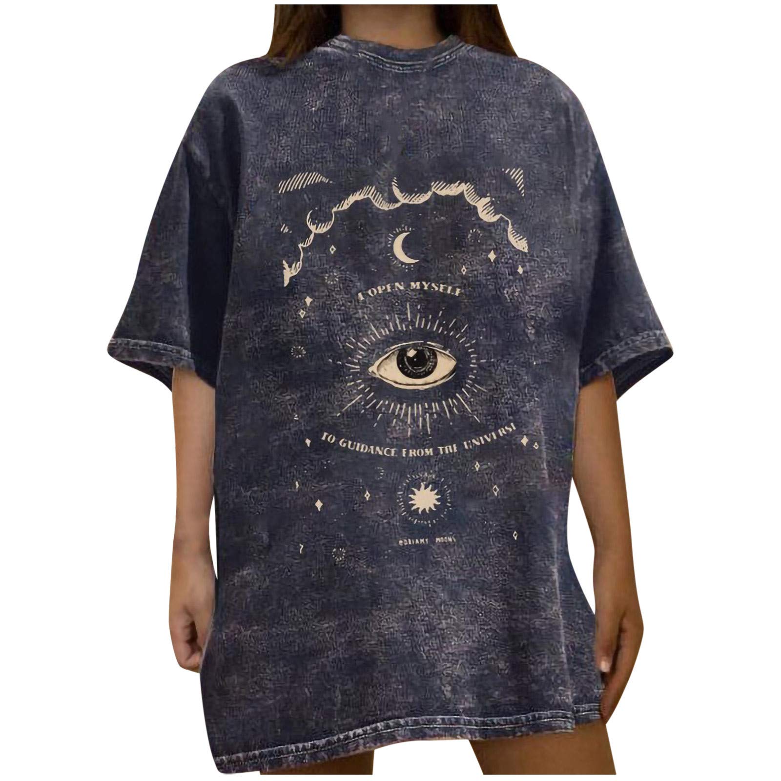 Vintage Drop Sleeve Printed Blouse for Women - Casual Summer Short Sleeve Top (Grey, Size L) | Perfect for Beach Outings, Date Nights & Office Wear