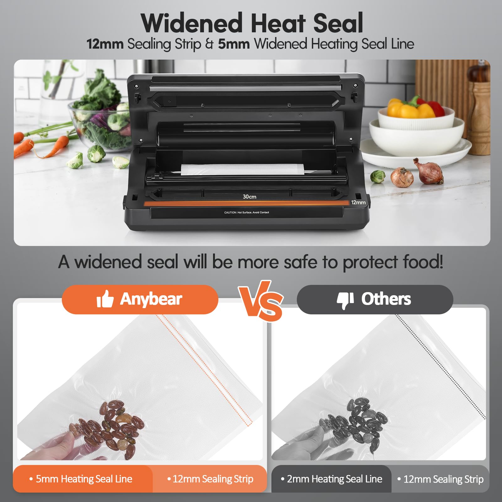 Powerful 120W Vacuum Sealer Machine with 90kPa Wide Seal - All-in-One Food Storage Solution | Built-in Cutter, Digital Countdown Display | Includes 2 Bag Rolls & 5 Pre-cut Bags (Silver Wood Grain) | Perfect for Meal Prep, Sous Vide, Freezer Storage & Long-Term Food Preservation