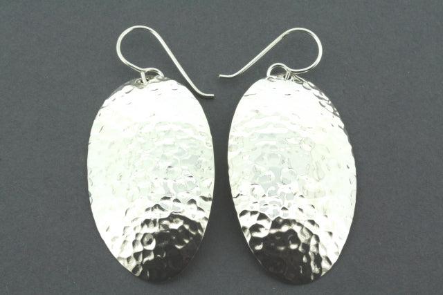 Convex Battered Oval Drop Earrings - Sterling Silver Jewelry for Women - Perfect for Parties, Weddings & Everyday Wear