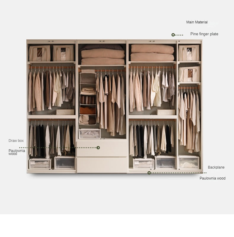 Pine Solid Wood Sectional Large Wardrobe - Cream Style Modern Closet for Bedroom & Living Room Storage Organization