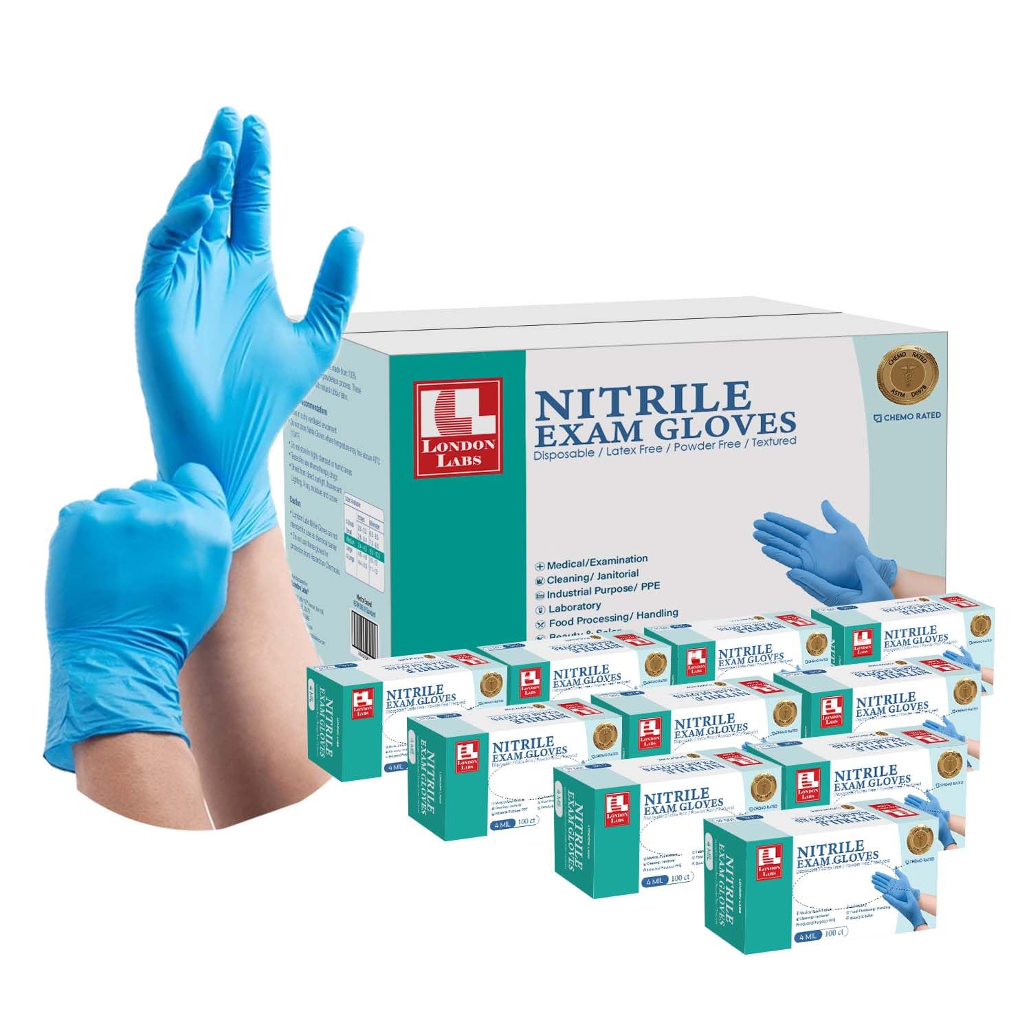 Premium Nitrile Exam Gloves - 4 Mil Thick, Chemo-Rated, Latex-Free & Powder-Free Disposable Gloves for Medical, Dental, Tattoo & Cleaning Use