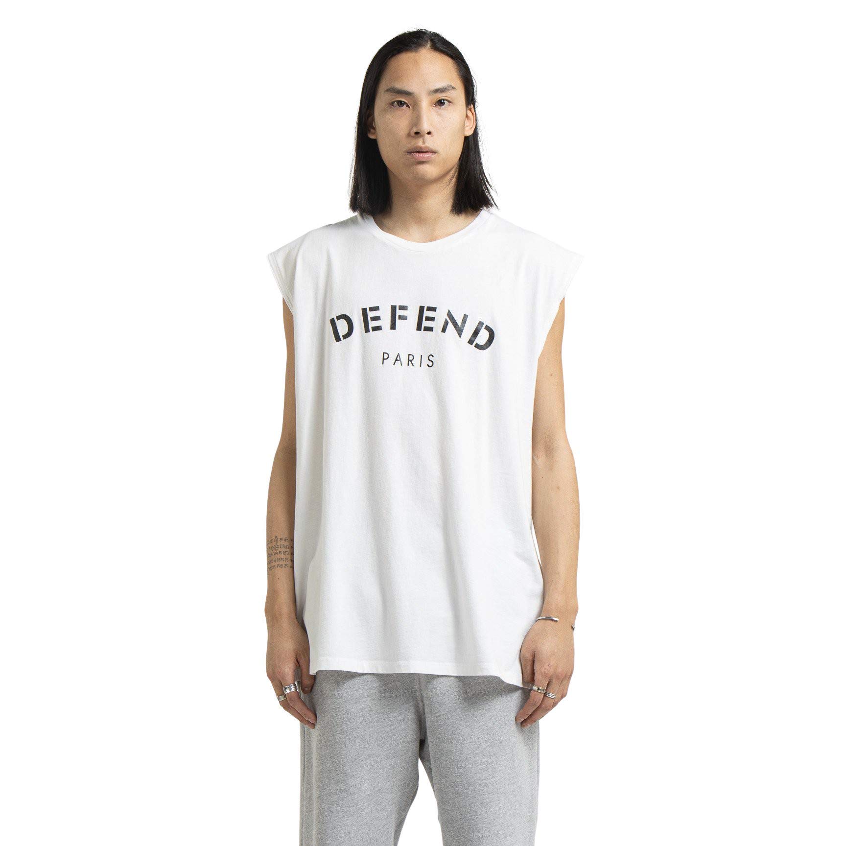 Defend Paris Men's Cotton Tank Top - Fashion Streetwear Ribbed Round Neck T-Shirt with Front Print (Off-White) | Casual Summer Outfit & Urban Street Style