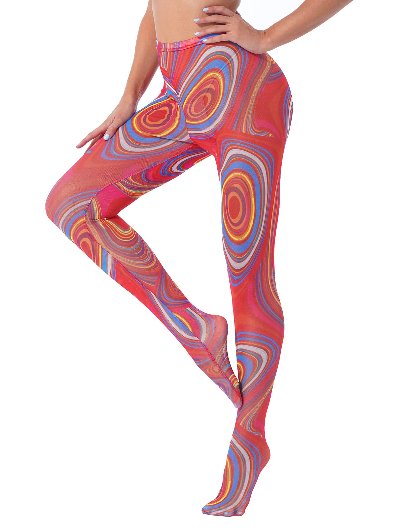 iiniim Women's High Waist Tie Dye Mesh Sheer Leggings - Stretchy Yoga Pants for Workout, Running & Club Wear - Sexy Tights & Stockings for Fashion & Dance