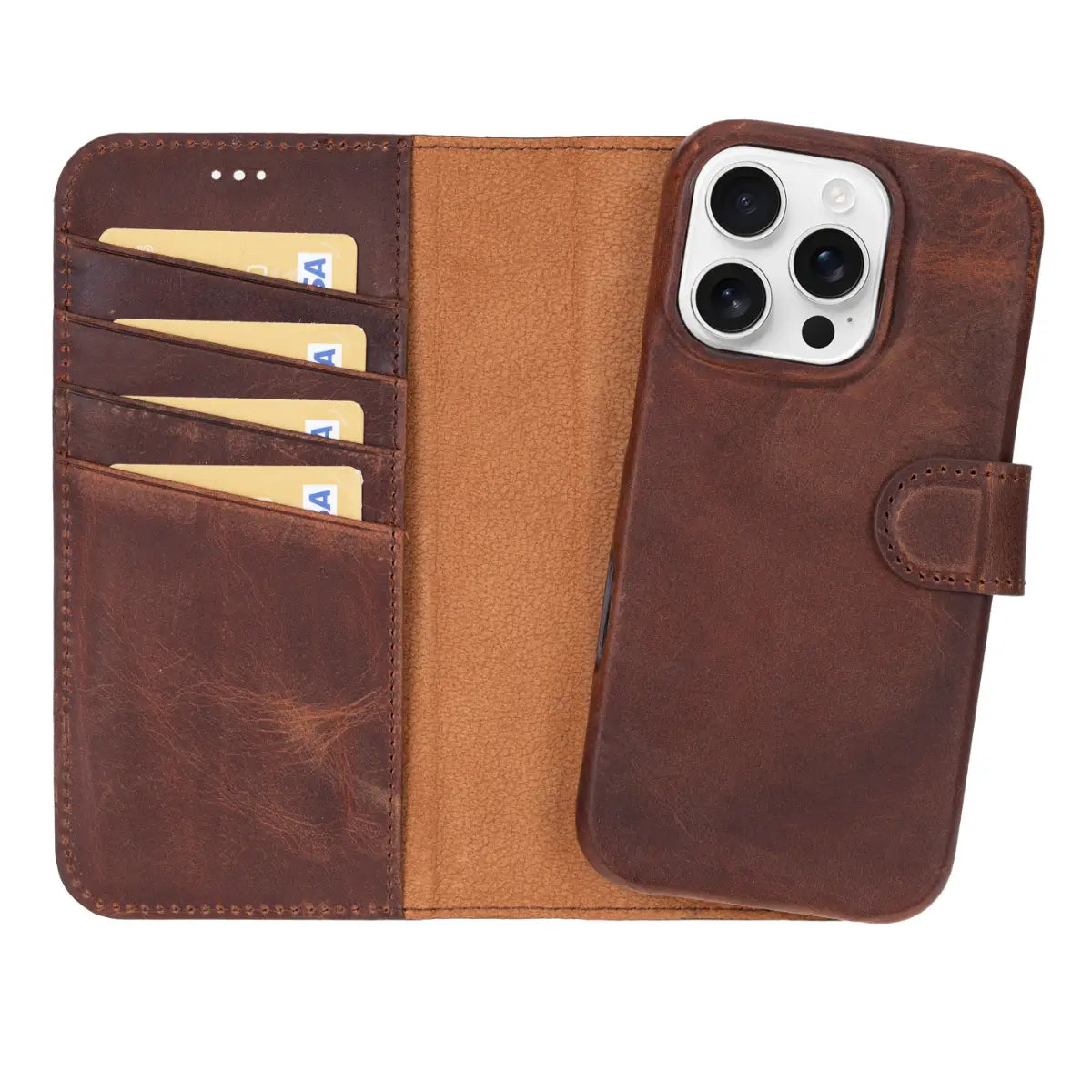 Premium Distressed Brown Leather iPhone 16 Pro Max Wallet Case - Slim Protective Cover with Card Slots for Credit Cards & ID - Perfect for Everyday Use, Travel & Business Professionals