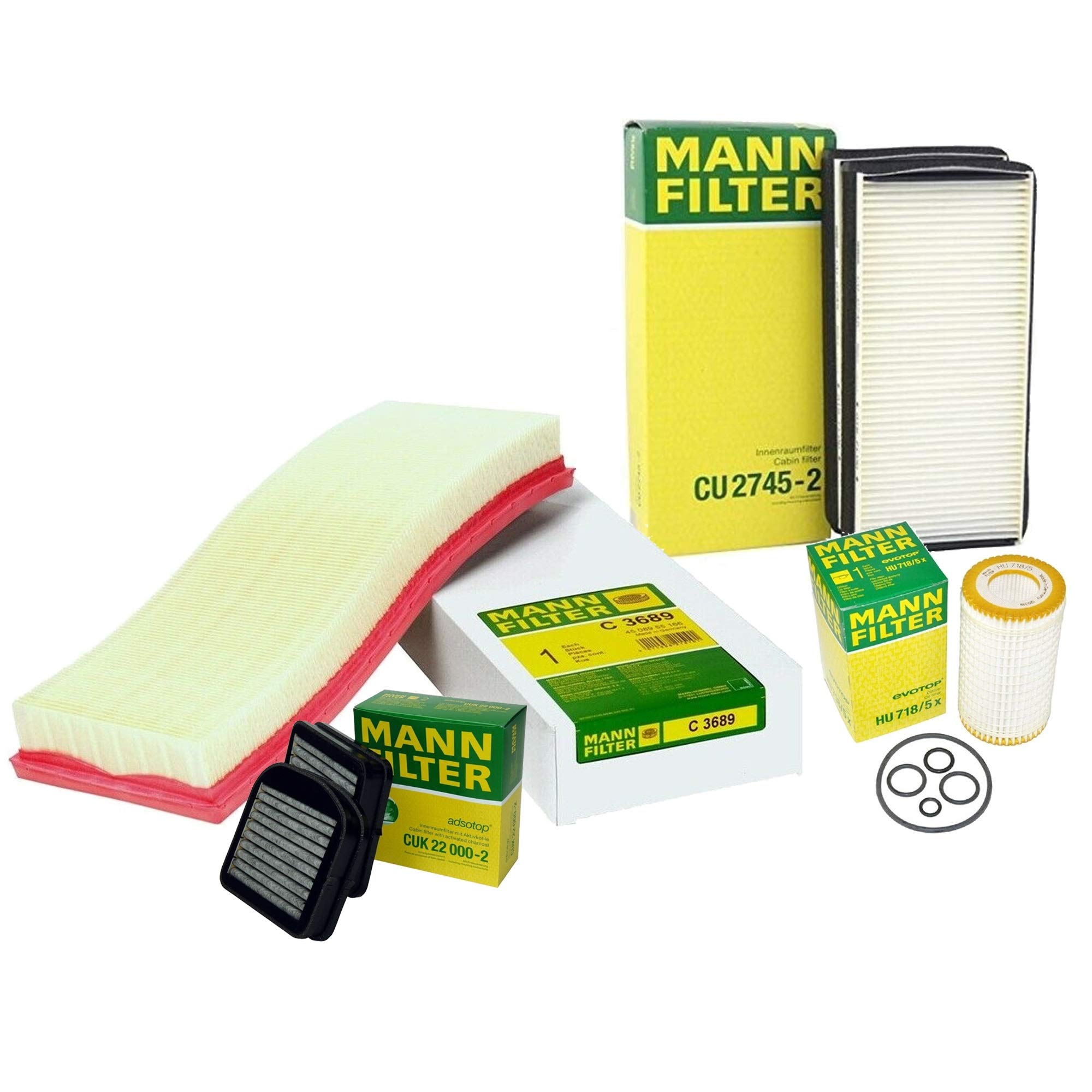 Mann Oil Air Paper Cabin Filter Service Kit for Mercedes-Benz C215 W220 CL55 S55 AMG Supercharged - Car Air Filter Replacement for Improved Air Quality & Engine Performance (Ideal for City Driving & Highway Cruising)