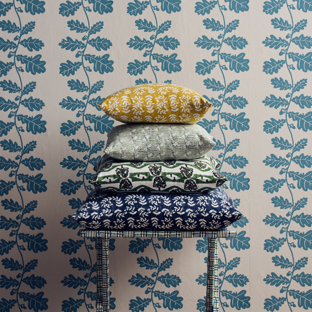 Handmade Sycamore Wood Block Printed Blue Green Cotton Fabric - Perfect for DIY Crafts, Home Decor & Fashion Accessories