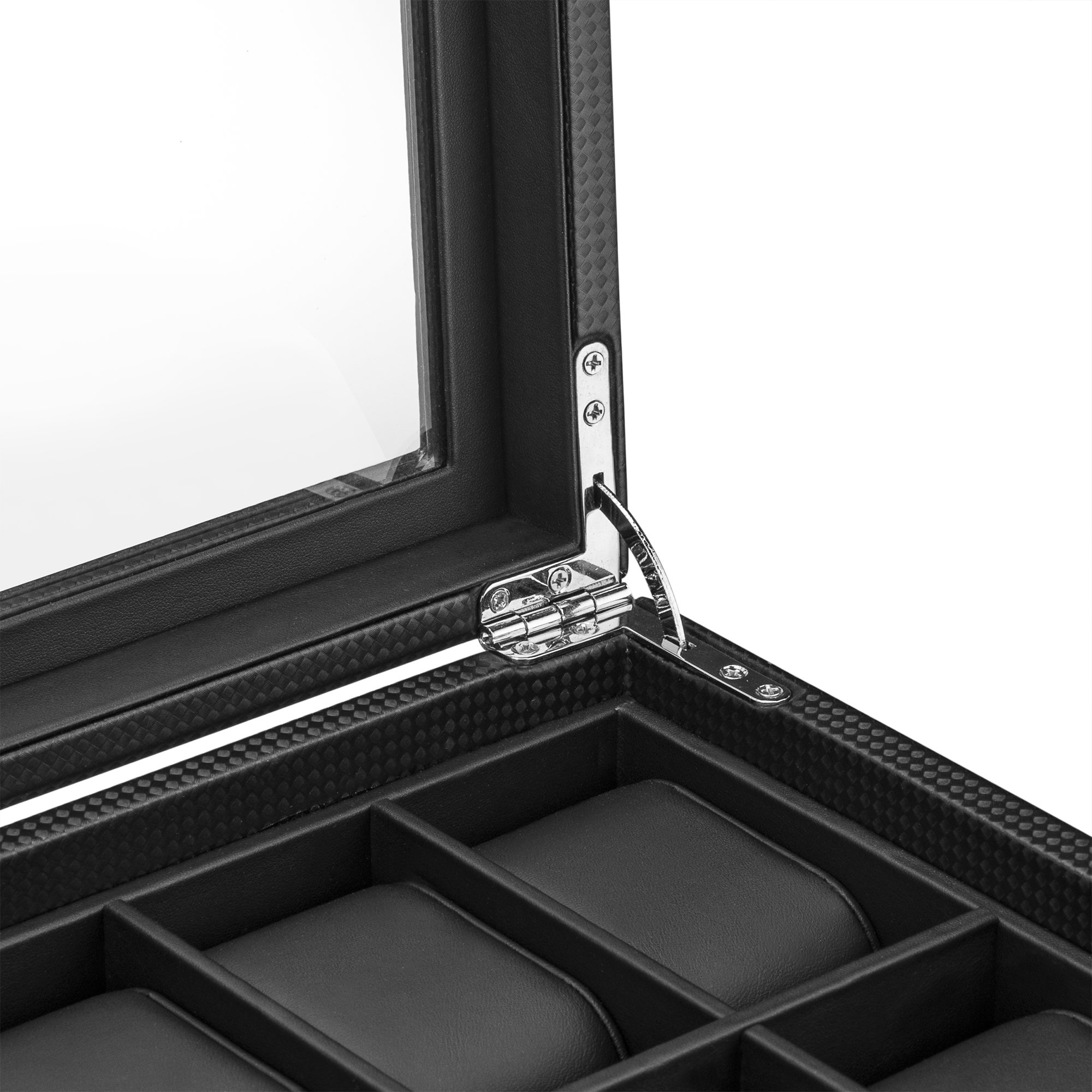 Premium 24-Slot Luxury Watch Box for Men - Carbon Fiber Design Watch Case Organizer with Glass Top & Metal Buckle - Perfect for Jewelry Watch Storage & Display - Ideal for Home, Office, and Travel Use
