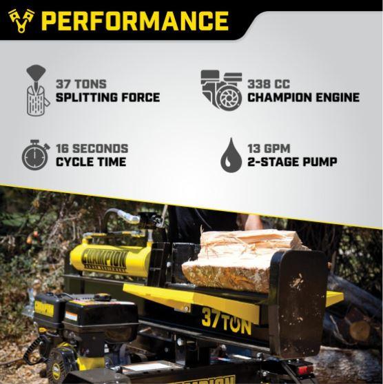 Champion 100250 37-Ton Log Splitter - Heavy Duty Firewood Processor for Home Heating & Landscaping | Perfect for Fireplaces, Wood Stoves & Outdoor Projects
