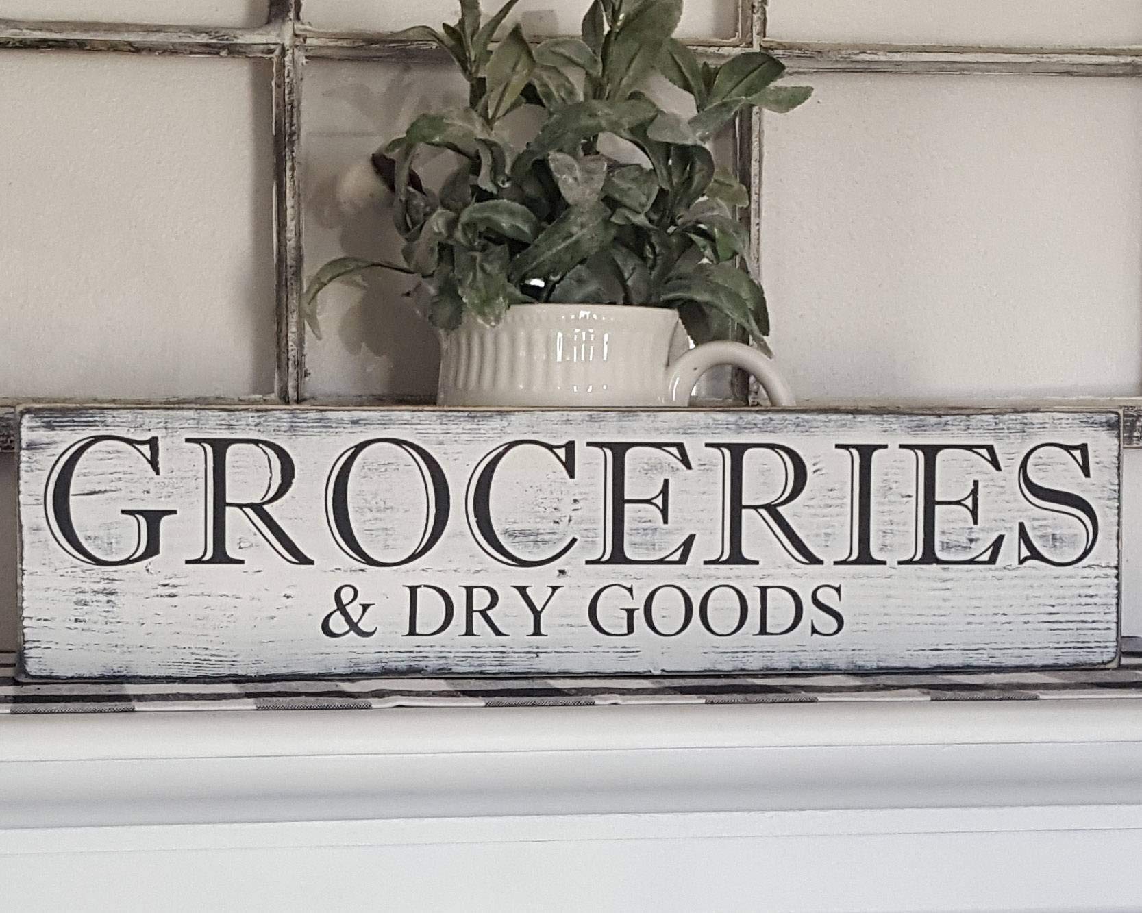 Farmhouse Groceries Wood Sign - Rustic Kitchen Wall Decor for Home & Cafe