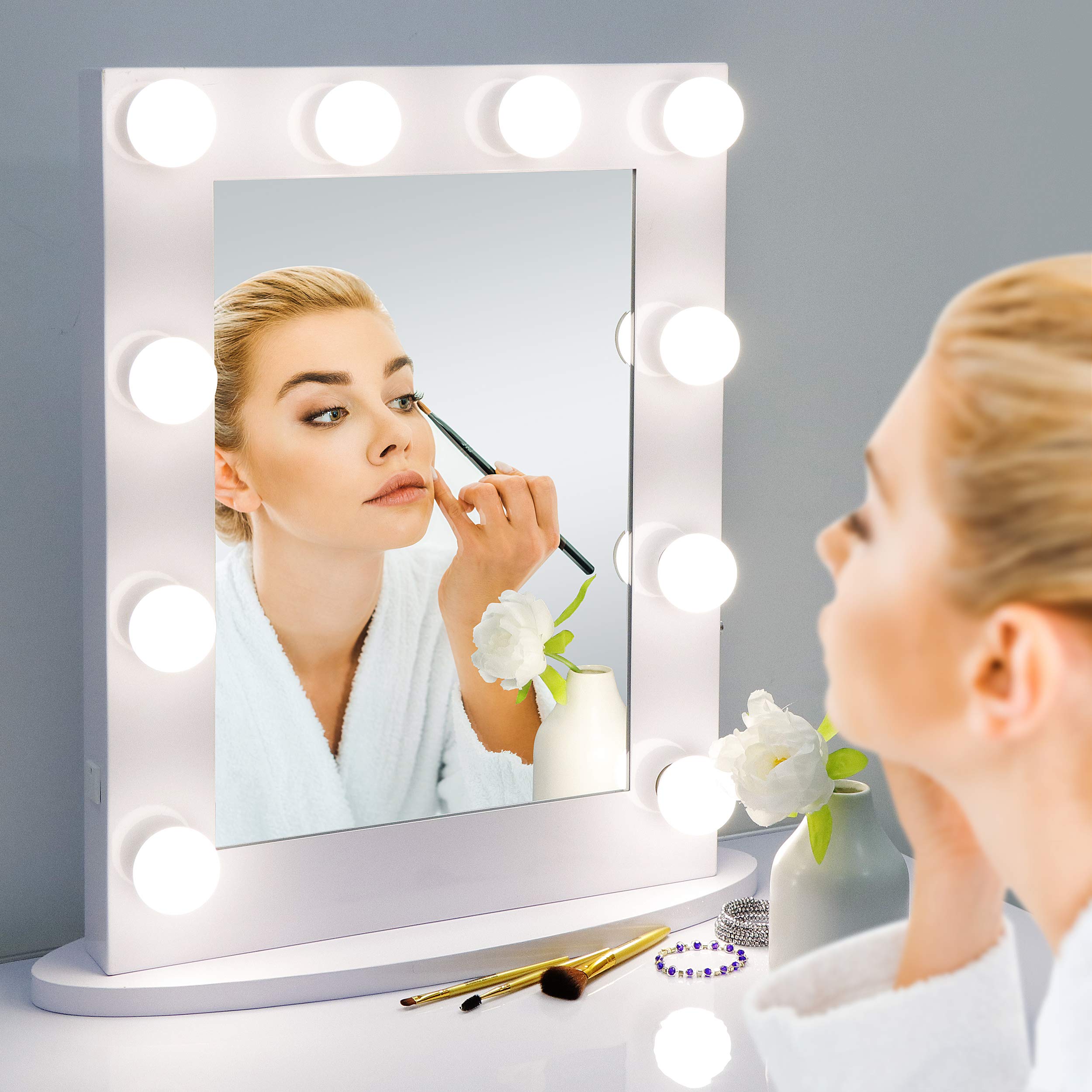 ZENY Hollywood Makeup Mirror with 10 Replaceable Bulbs & 4-Color LED Lights - 25.6
