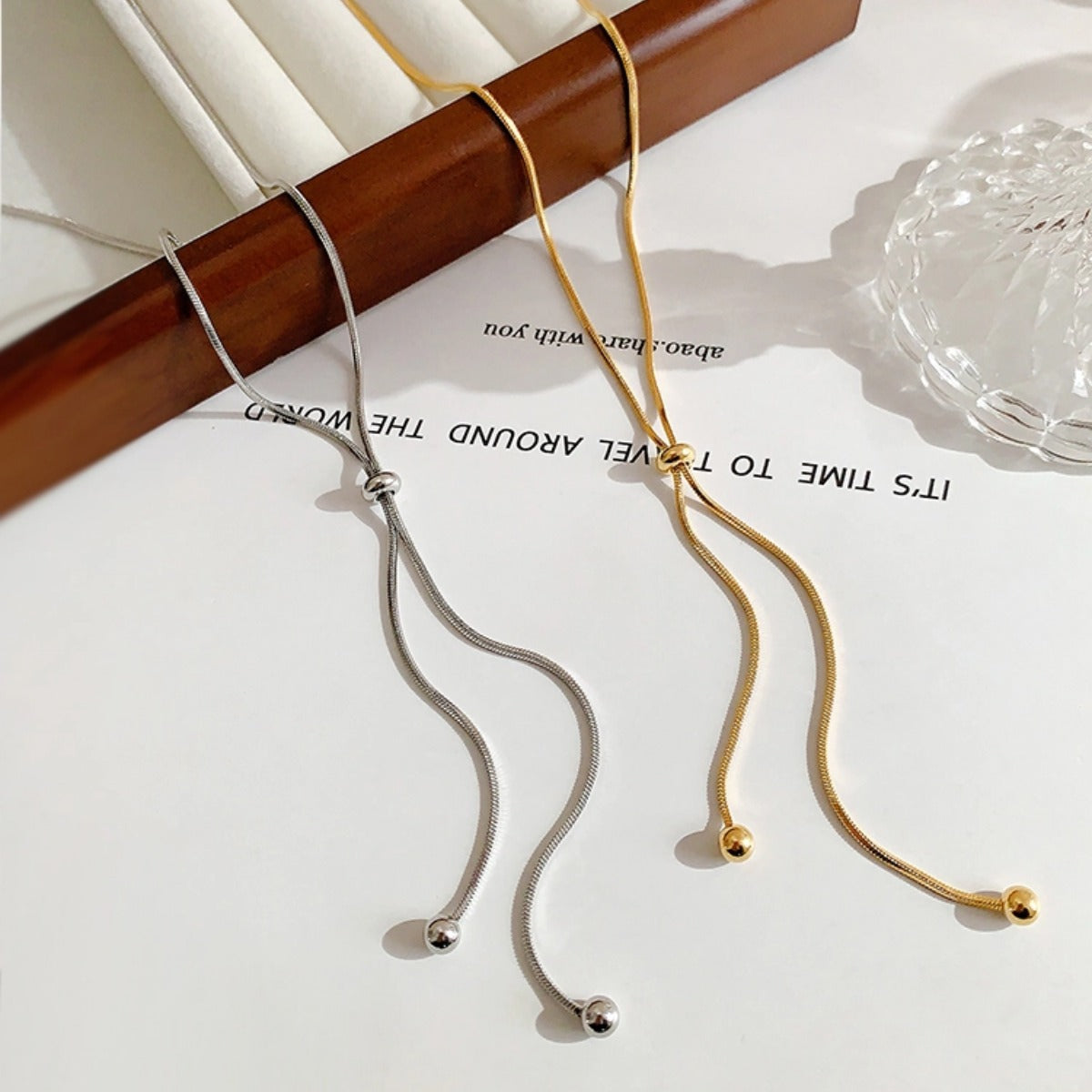 18K Gold Lariat Slider Chain Necklace for Women - Adjustable Length, Dainty & Elegant Jewelry Gift for Her - Perfect for Date Night, Wedding, Anniversary & Special Occasions