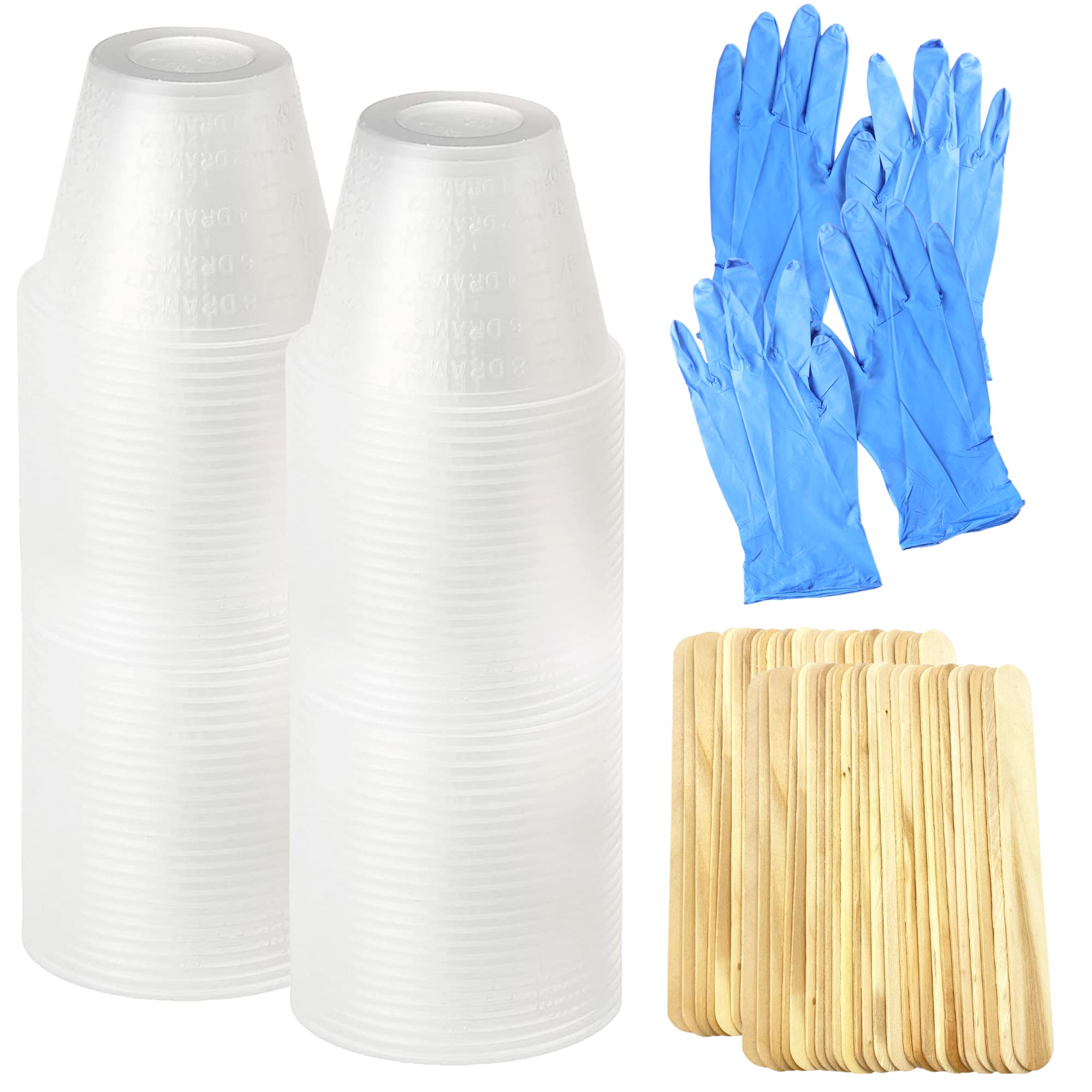 300 Pack 1oz Epoxy Resin Mixing Cups with 100 Mixing Sticks & Nitrile Gloves - 1 Ounce Graduated Plastic Measuring Cups for Resin Art, Crafts, Jewelry Making, and DIY Projects