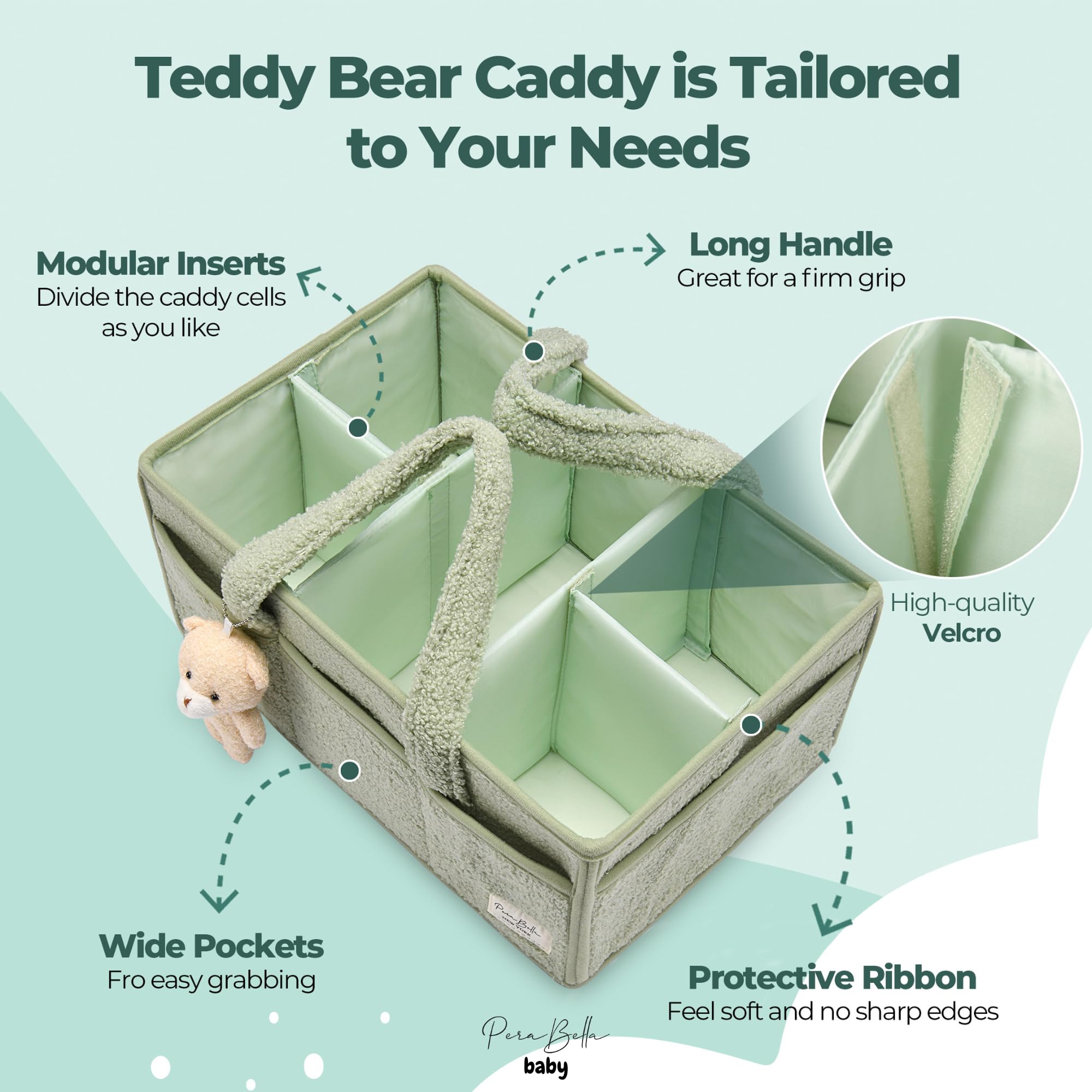 PeraBella Diaper Caddy Organizer - Baby Changing Table Storage Basket for Wipes, Diapers & Essentials | Portable Nursery & Car Organizer | Perfect Baby Shower Gift | Ideal for Home Nursery, Travel & On-the-Go Parents