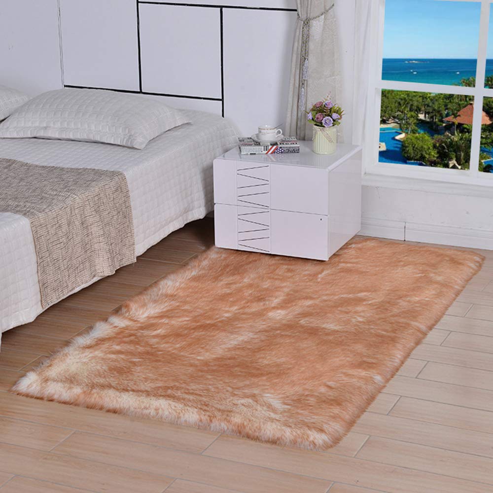 Fluffy Shaggy Super Soft Faux Fur Area Rug - 100x180 cm Plush Sheepskin Carpet for Living Room, Bedroom, Sofa & Nursery - Non-Slip Cozy Home Decor for Relaxing & Stylish Interior Design