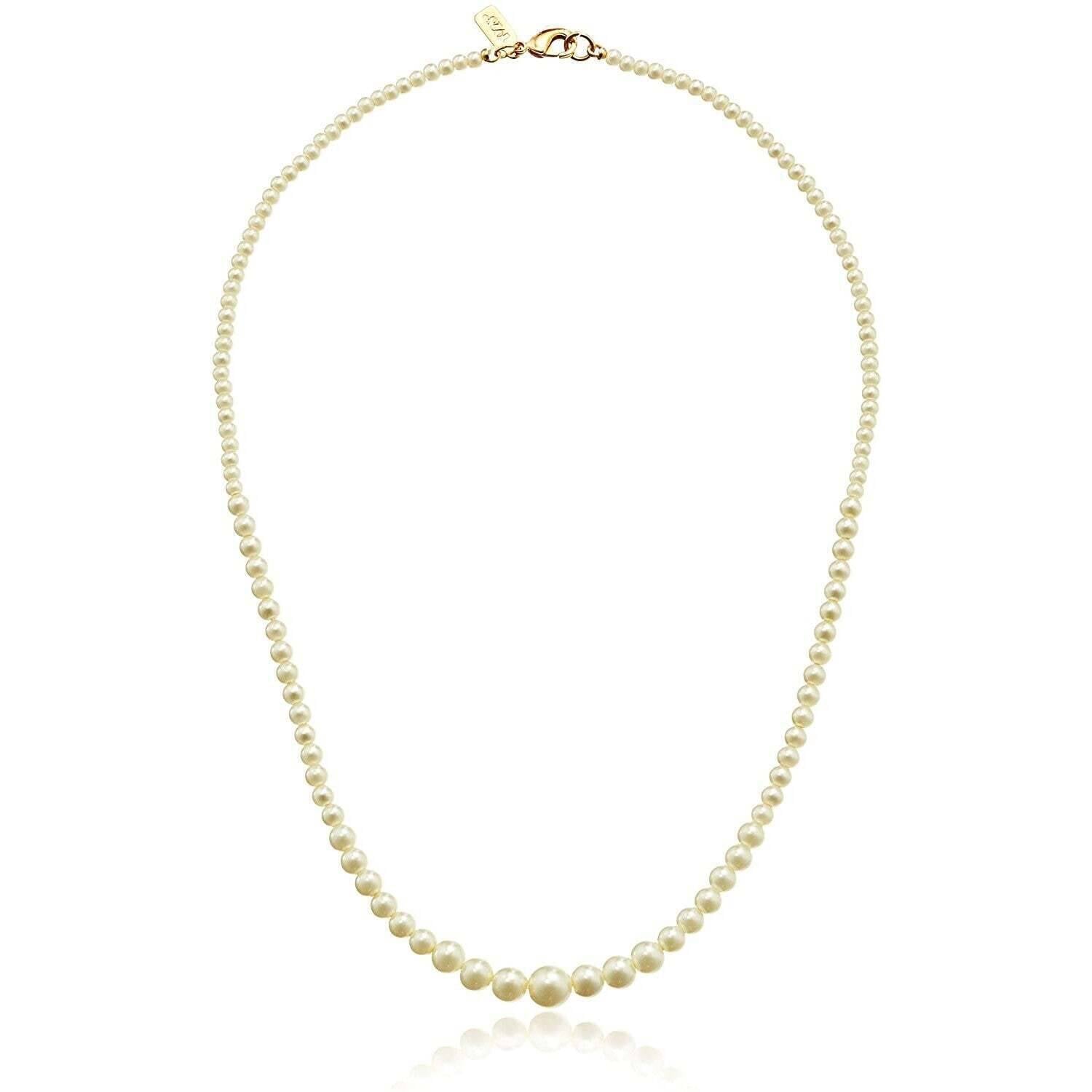 1928 Jewelry Bridal Eloquence 18-Inch Graduated Glass Pearl Strand Necklace - Elegant Wedding Accessory for Brides, Bridesmaids & Formal Events