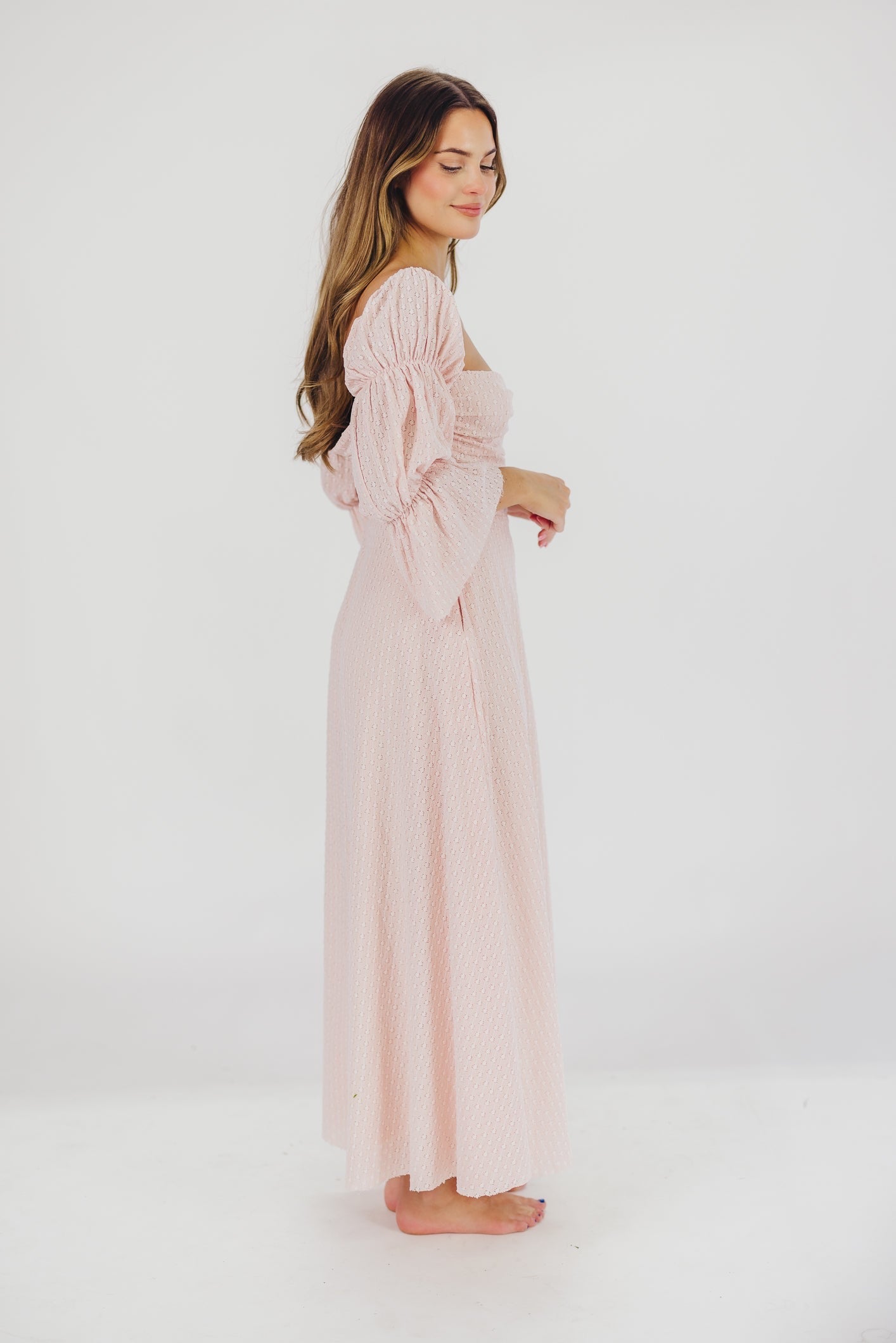 Corrine Tiered Sleeve Maxi Dress with Pockets - Ballerina Pink | Bump Friendly Maternity Dress | Perfect for Weddings, Baby Showers & Summer Vacations