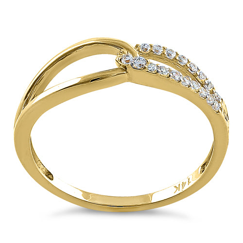 14K Solid Yellow Gold CZ Knot Round Ring for Women - Elegant Jewelry Gift for Wedding, Anniversary & Everyday Wear