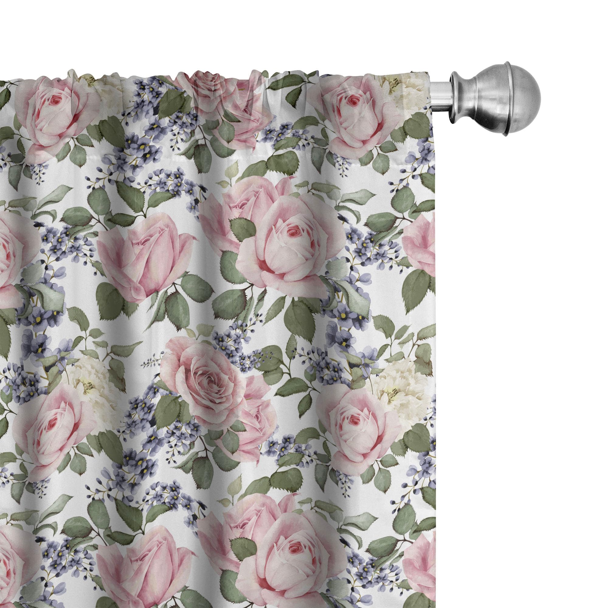 Lunarable Rose Floral Window Curtains - Watercolor Peony Leaf Design, Lightweight Blackout Drapes with Rod Pocket, 2 Panels (28