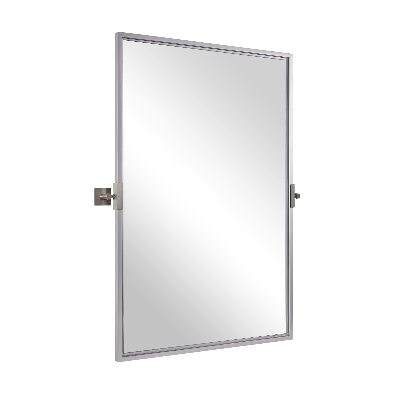 24x36 Inch Modern Silver Pivot Mirror - Square Pivots, Floating Bathroom Wall Mirror for Vanity, Vertical Hanging (27.75