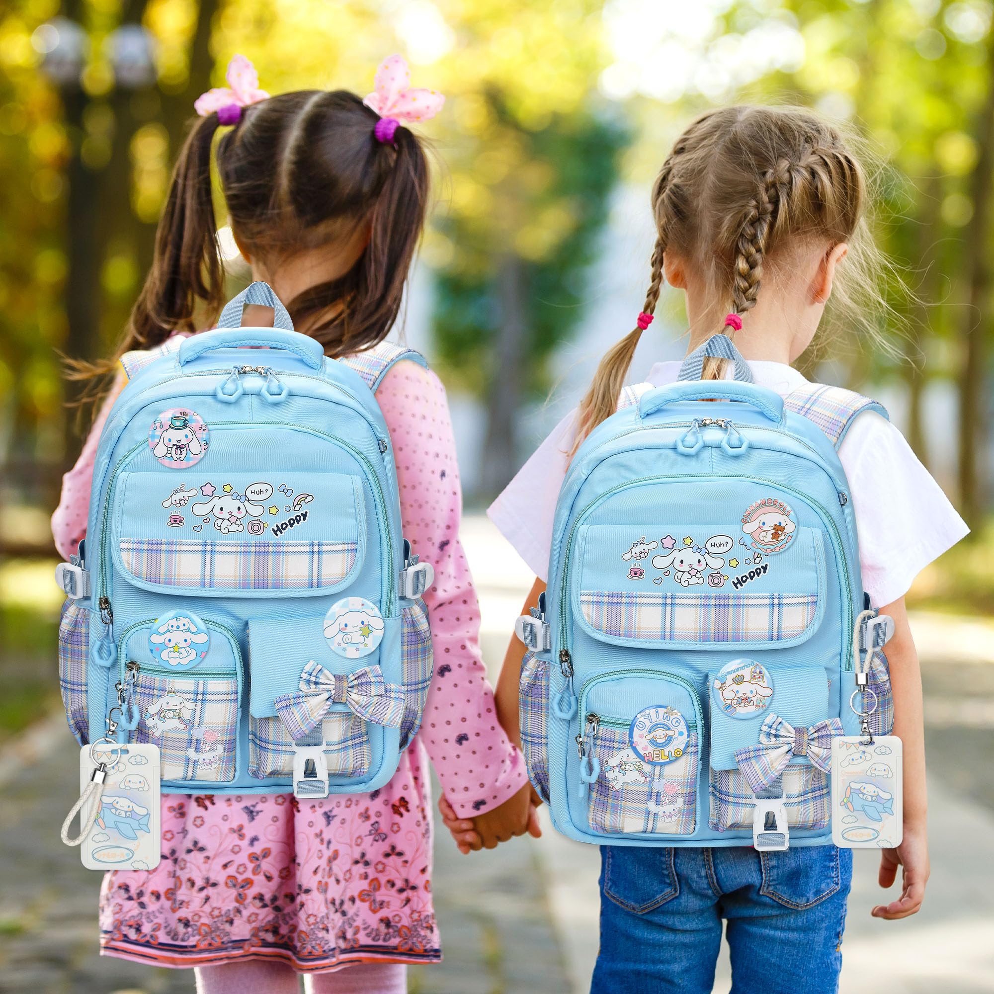 Anime School Backpack for Girls with 14Pcs Accessories - Anti-Theft Laptop Bookbag for Travel & School (Blue)