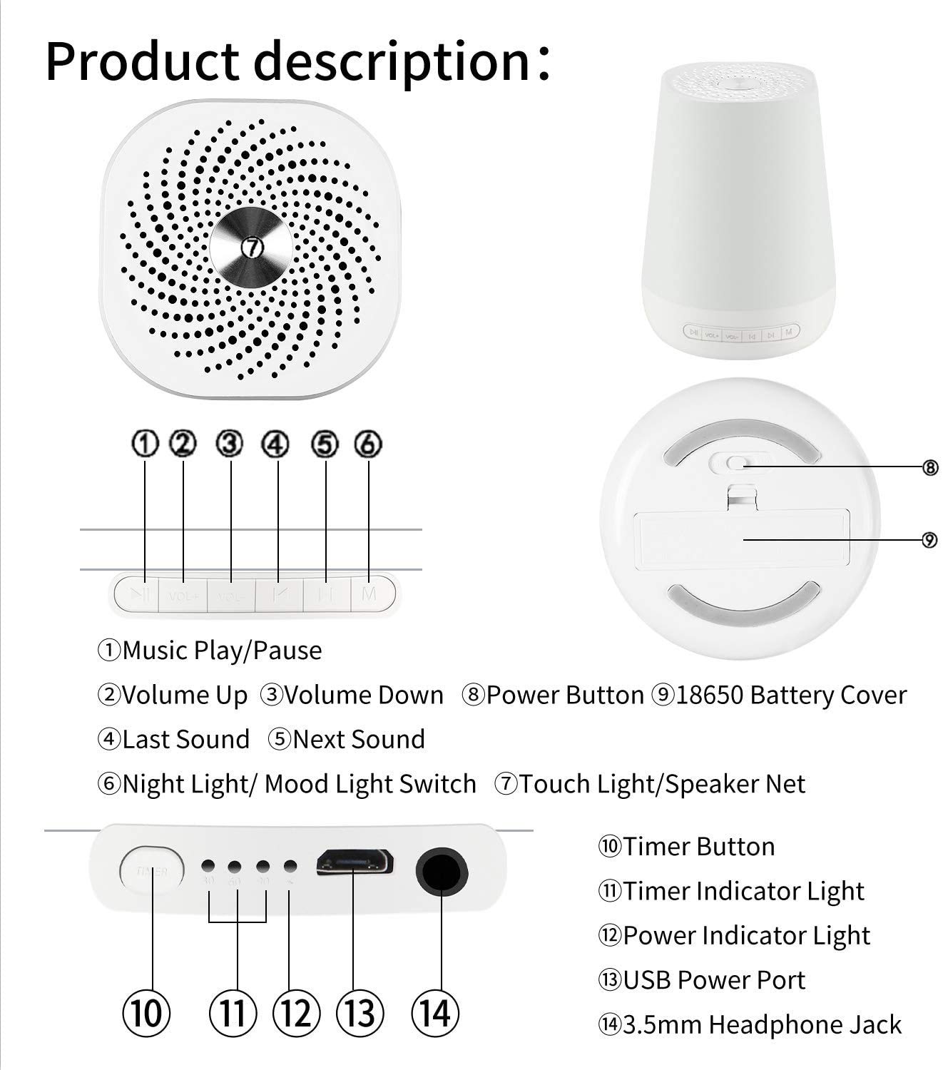 CKDCARES White Noise Sound Machine - Portable Sleep Therapy for Babies, Kids & Adults with 28 Soothing Sounds, 8 LED Night Light & Auto-Off Timer - Perfect for Nursery, Office Relaxation & Travel