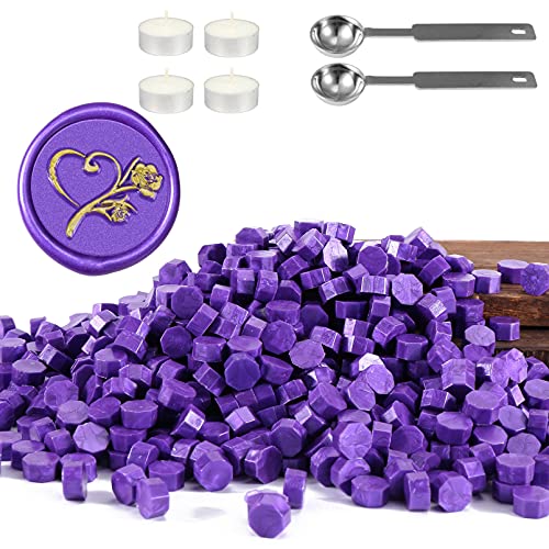 Yoption 360 Pcs Purple Sealing Wax Beads Set - Premium Wax Seal Stamp Kit with Candles & Melting Spoon for Wedding Invitations, DIY Crafts, Gift Wrapping & Vintage Letter Sealing