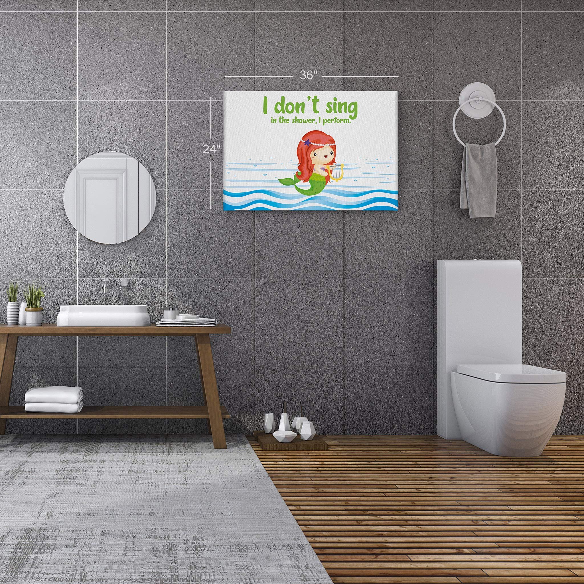 Smile Art Design 'I Don't Sing in the Shower I Perform' Funny Bathroom Canvas Print - 24x36 Inch Ready to Hang Wall Decor for Kids Bathroom, Nursery & Home - Made in USA | Perfect for Bathroom Humor, Gift Ideas & Unique Home Decoration