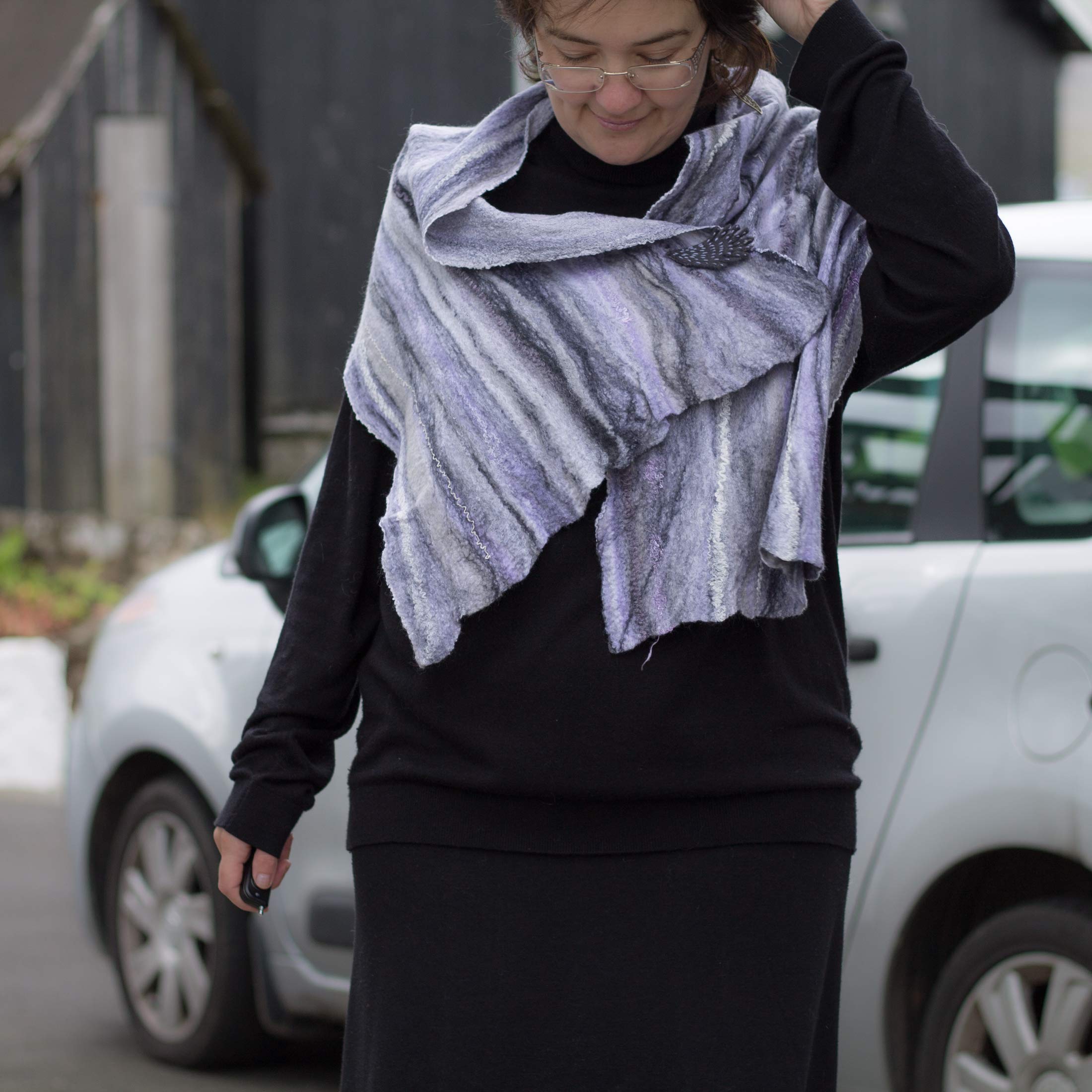 Grey Nuno Felt Scarf for Women - Warm Woolen Stole, Fashionable Silk Scarf & Evening Shawl Wrap - Perfect for Autumn and Spring Seasons - Ideal for Office, Date Night & Outdoor Activities