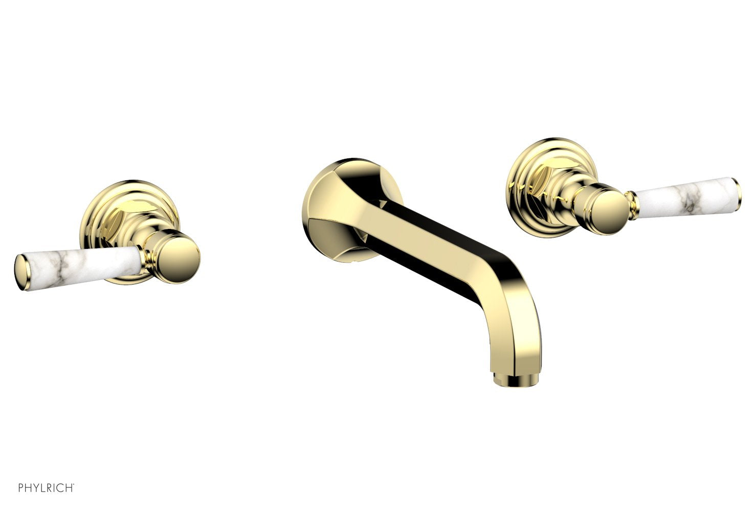 HEX TRADITIONAL Wall Mount Tub Faucet Set with White Marble Lever Handles - 500 58 Series - Perfect for Bathroom Renovation & Luxury Spa Experience