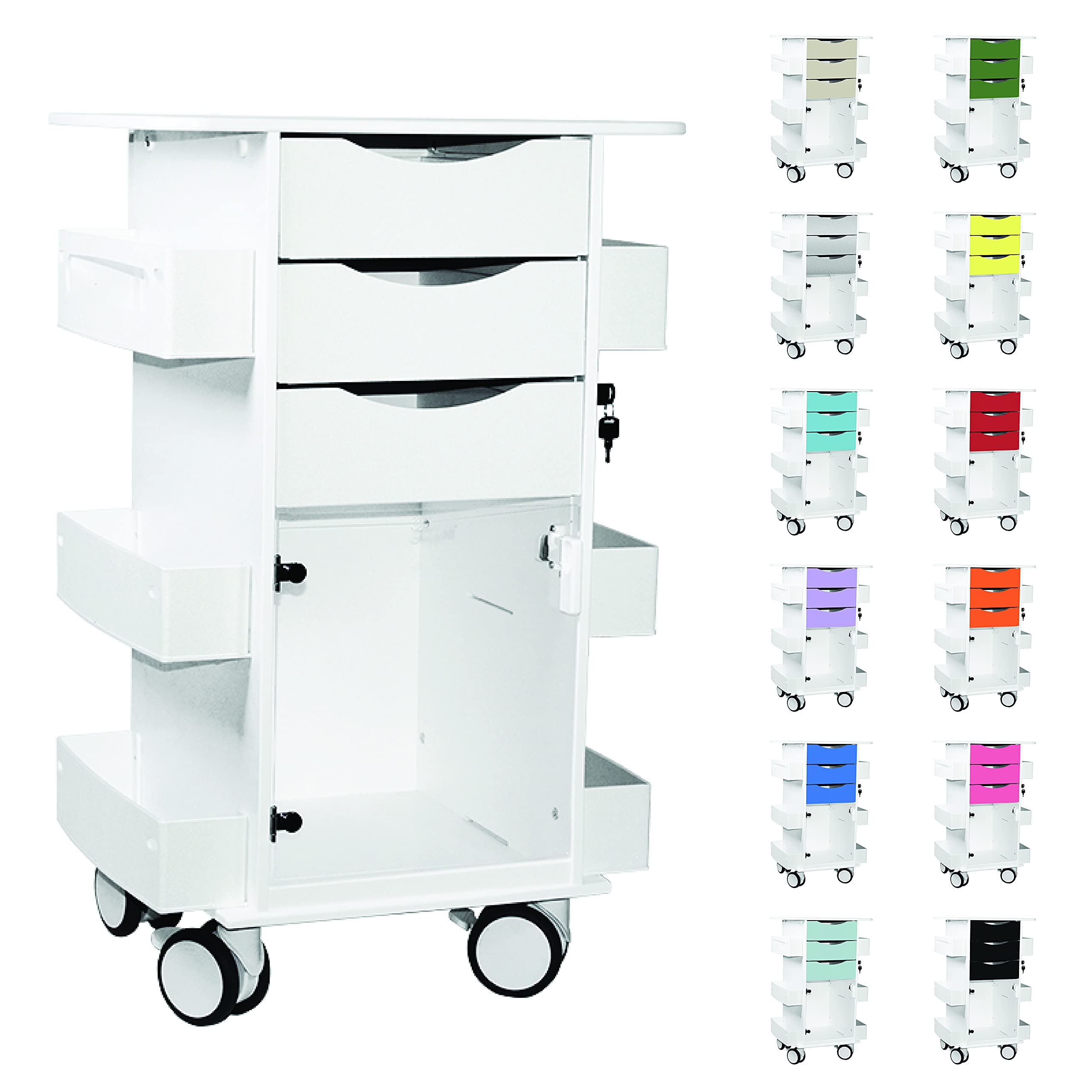 Core DX Cart with White Drawers & Hinged Door - Mobile Storage Solution for Office, Kitchen, or Craft Room Organization