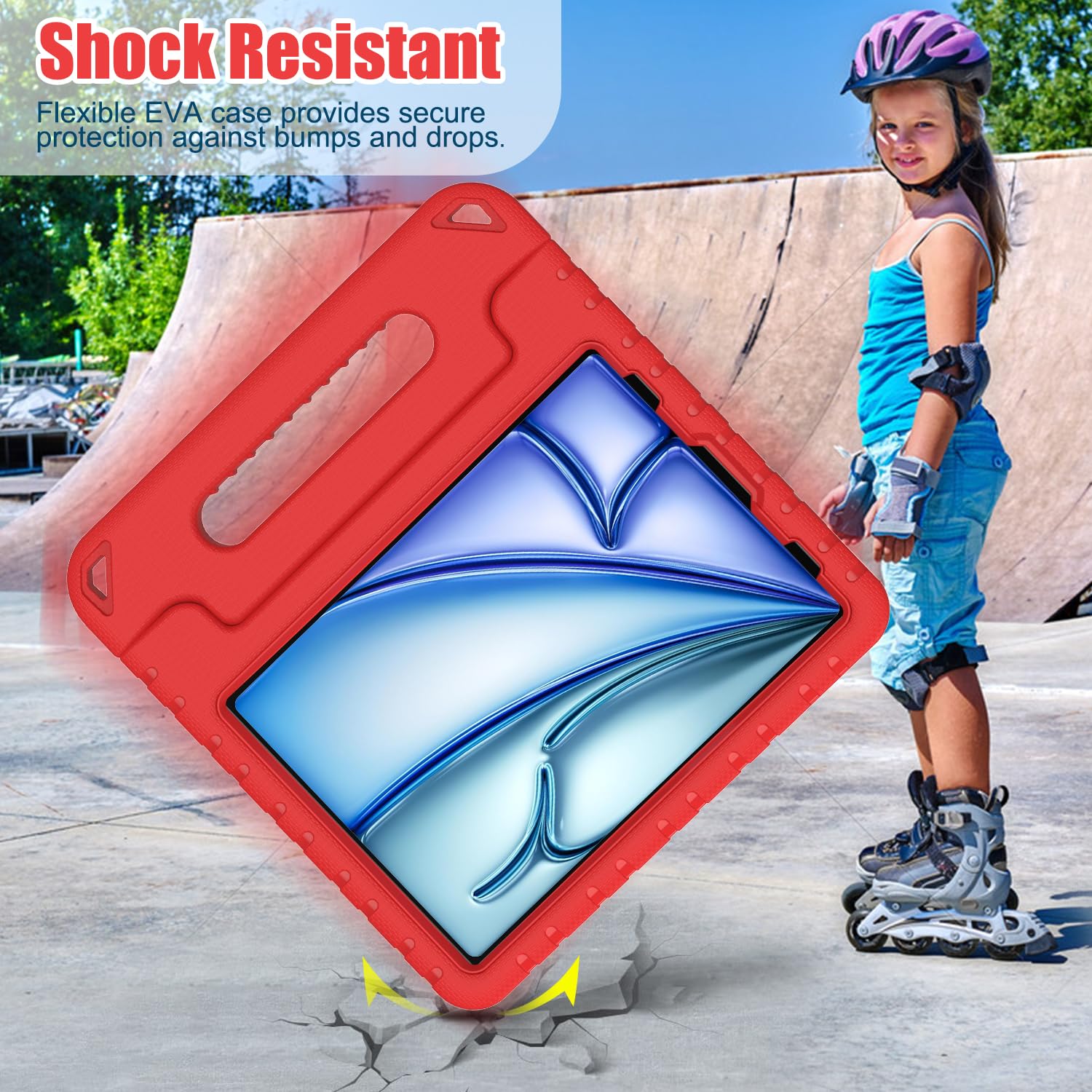 AVAWO Shockproof Kids iPad Case with Handle Stand - Lightweight Protective Cover for iPad Air 5th/4th Generation & iPad Pro 11 (2018) - Perfect for School, Travel & Home Learning (Red)