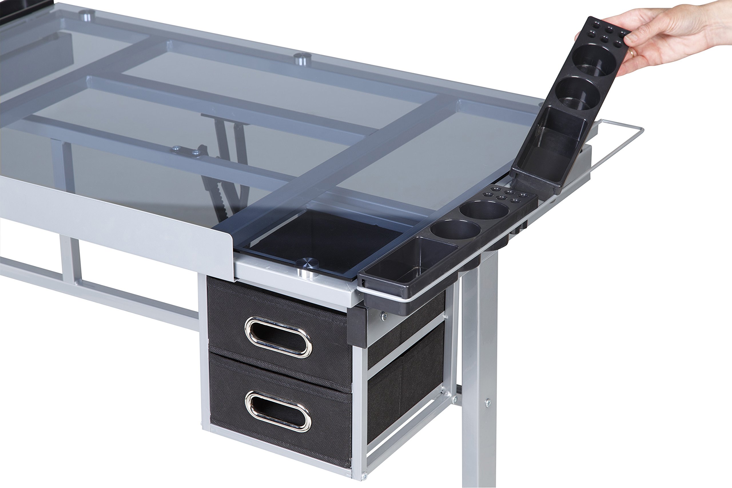 OneSpace Craft Station with Blue Glass Drafting & Silver Accents - Perfect for DIY Projects, Scrapbooking & Home Office Organization