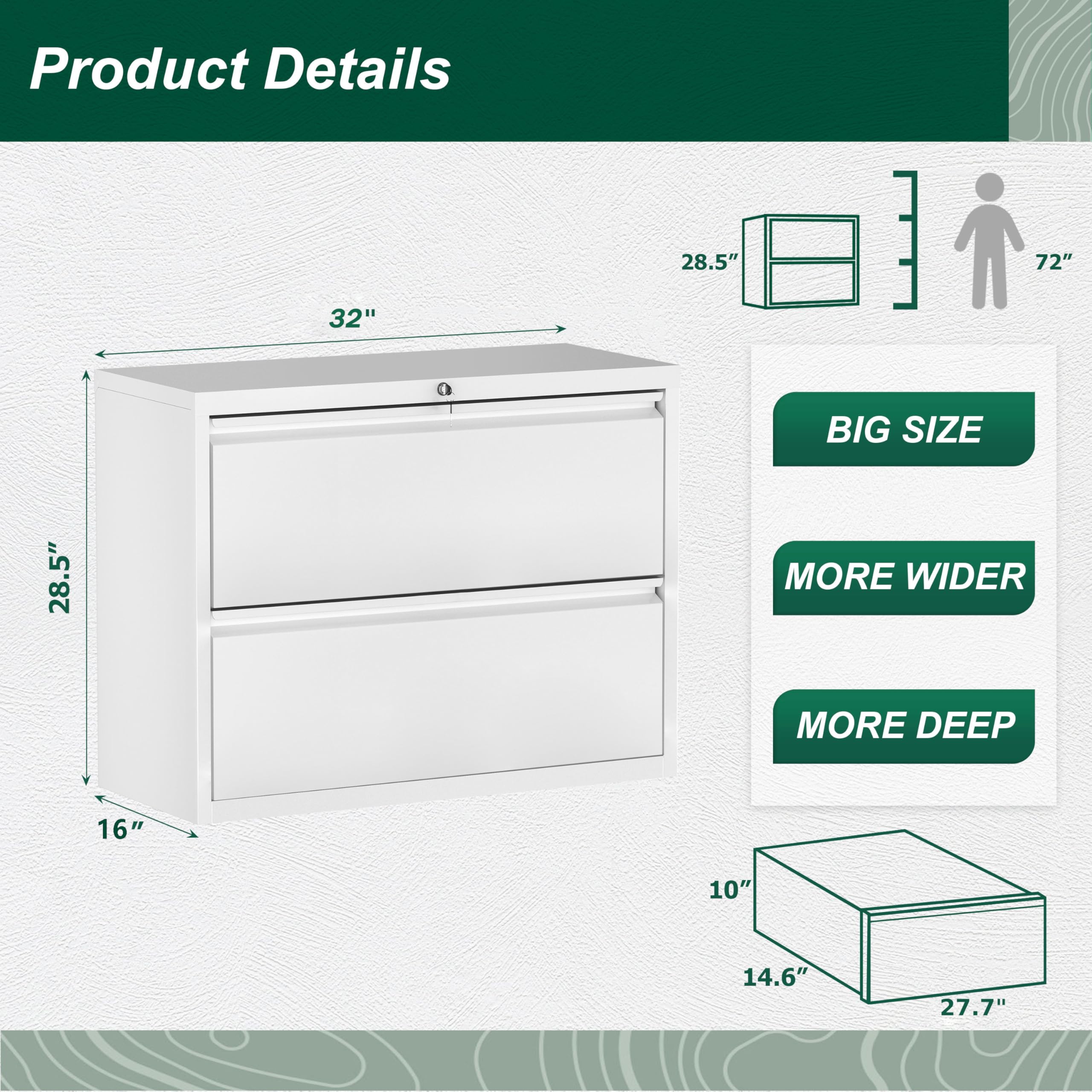 Superday 2-Drawer Lockable Metal File Cabinet - White Lateral Filing Cabinet for Letter/A4/Legal Size, Secure Storage for Home & Office Use - Perfect for Organizing Documents, Files, and Office Supplies