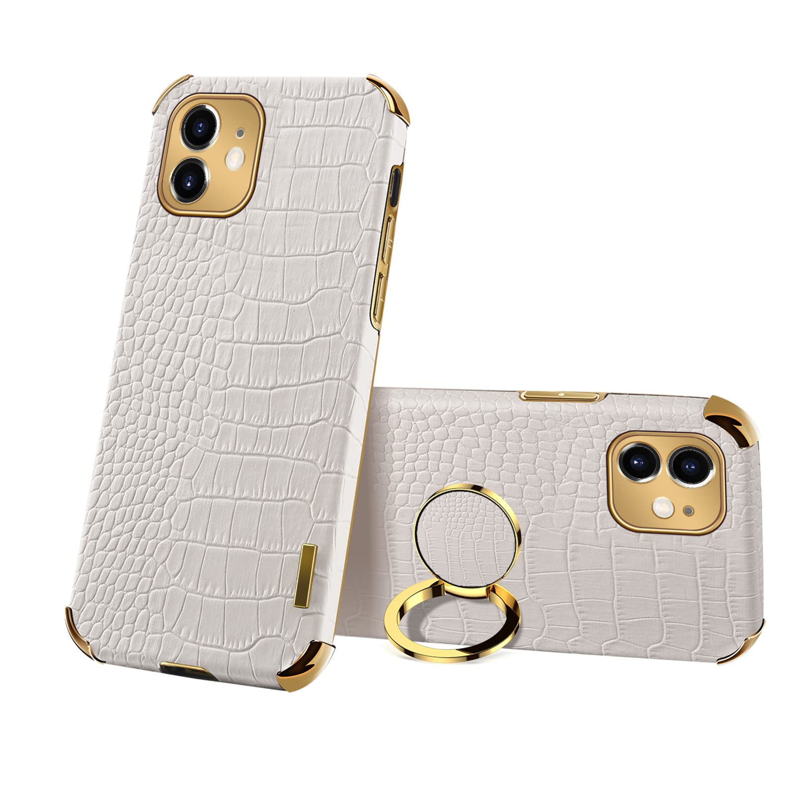 360° Rotating iPhone 11 Ring Holder Case - Premium Crocodile & Snake Skin Texture, Slim Soft Bumper Protective Cover for Men & Women (White) | Perfect for Hands-Free Viewing, Secure Grip & Daily Protection