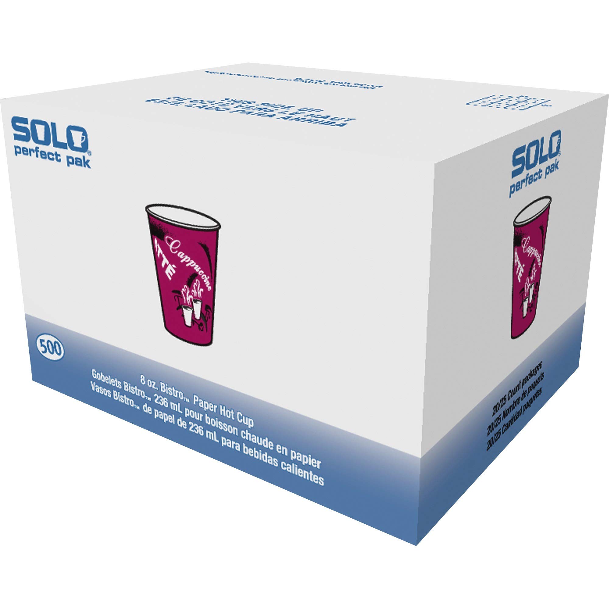 Solo Cup OF8BI0041 Bistro Design 8oz Maroon Paper Hot Drink Cups - 500 Pack/Carton - Perfect for Coffee, Tea, Hot Chocolate in Cafes, Offices & Events