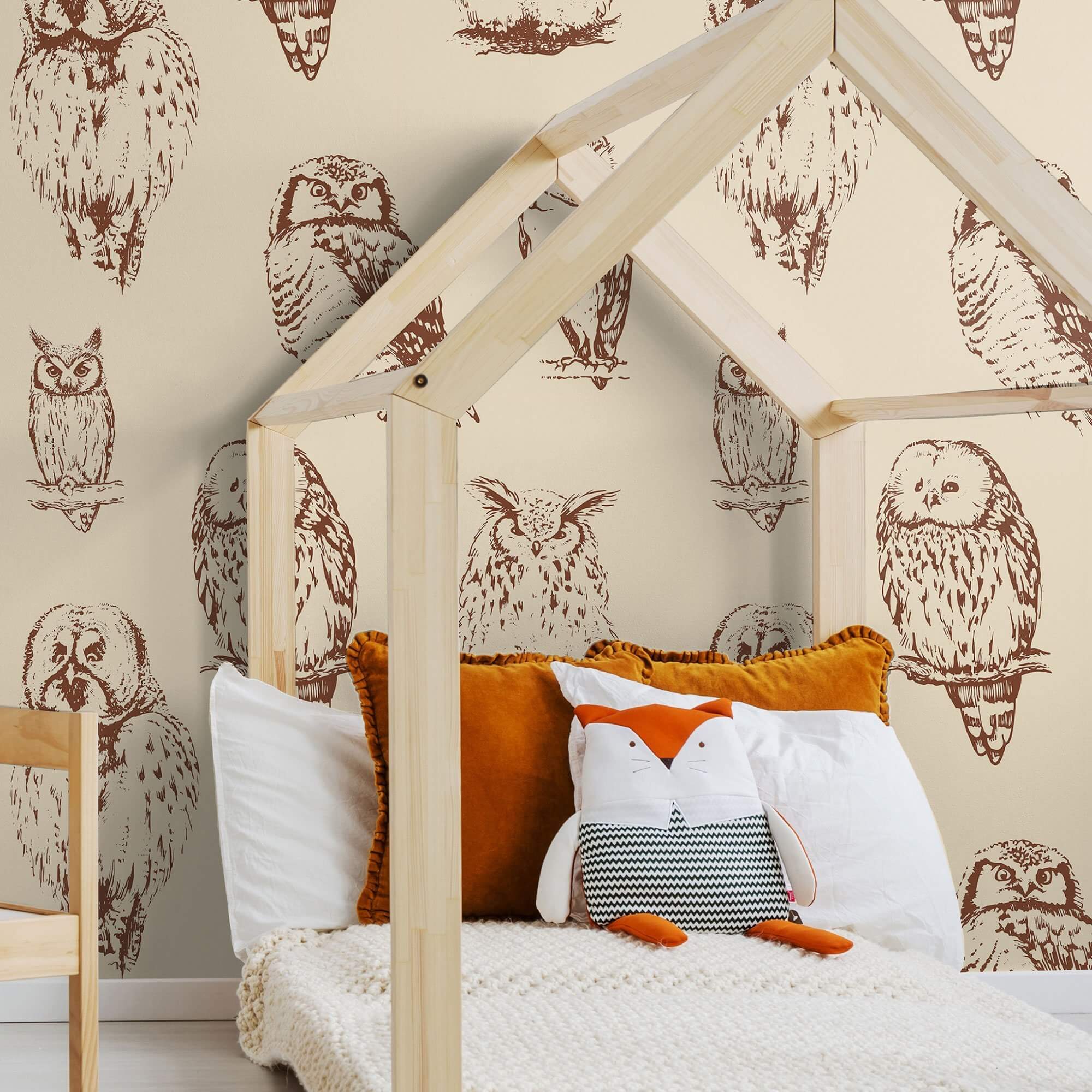 Brown and Tan Bird Animal Peel and Stick Removable Wallpaper - Self-Adhesive Decorative Wall Covering for Nursery, Bedroom, Living Room Decor