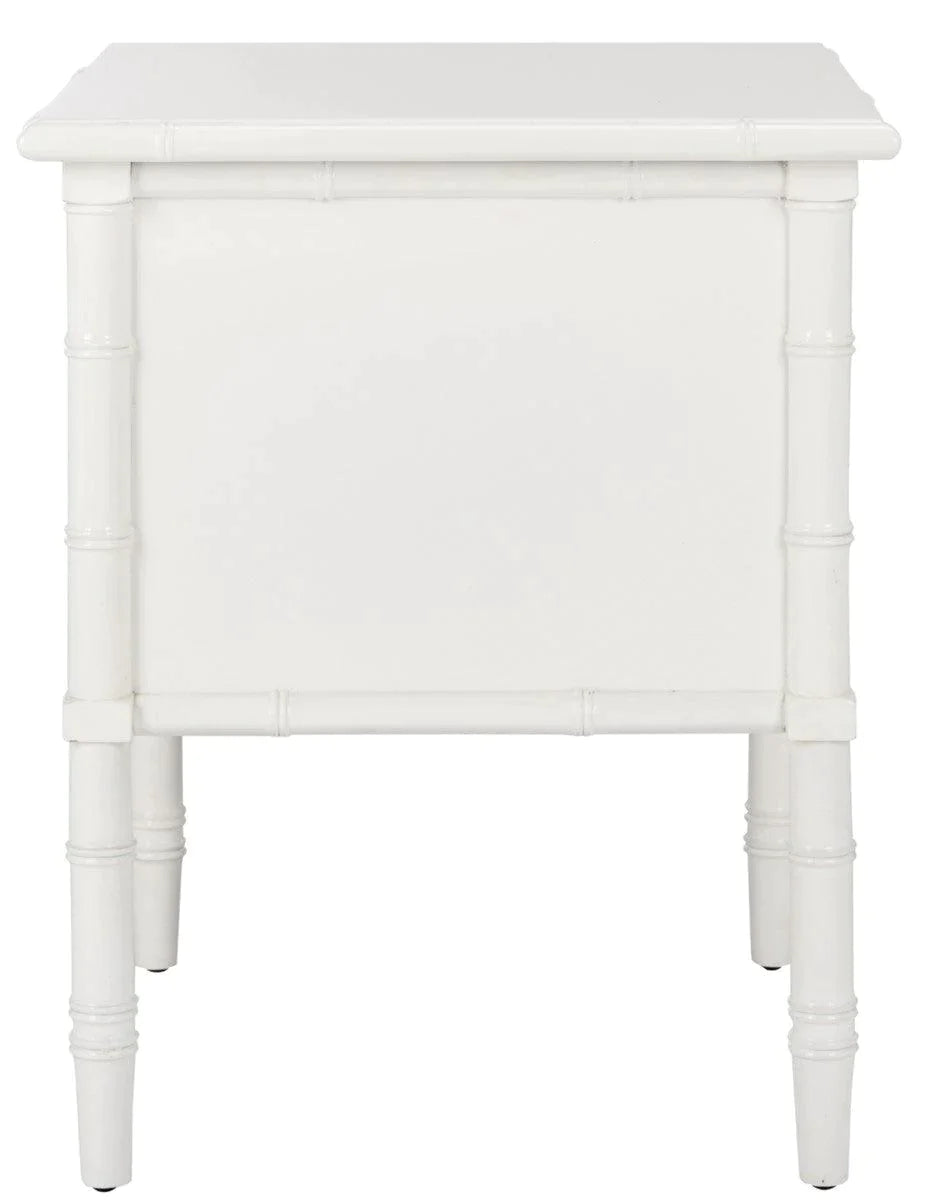 White Coastal Two-Drawer Bamboo Nightstand - Bedside Table for Bedroom, Living Room & Guest Room Decor