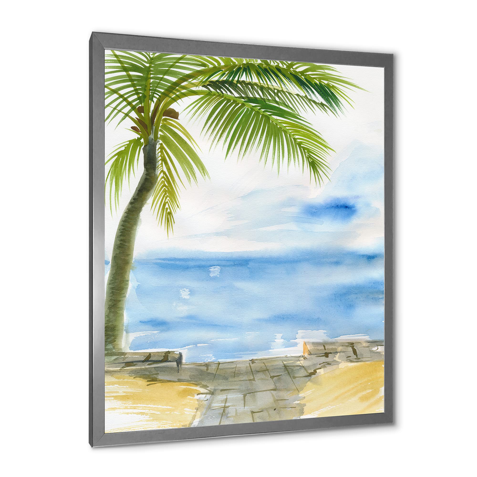 Palm Beach Resort At Dawn II Nautical Coastal Framed Wall Art - Beach House Decor, Ocean Themed Living Room Painting, Coastal Bedroom Wall Decor