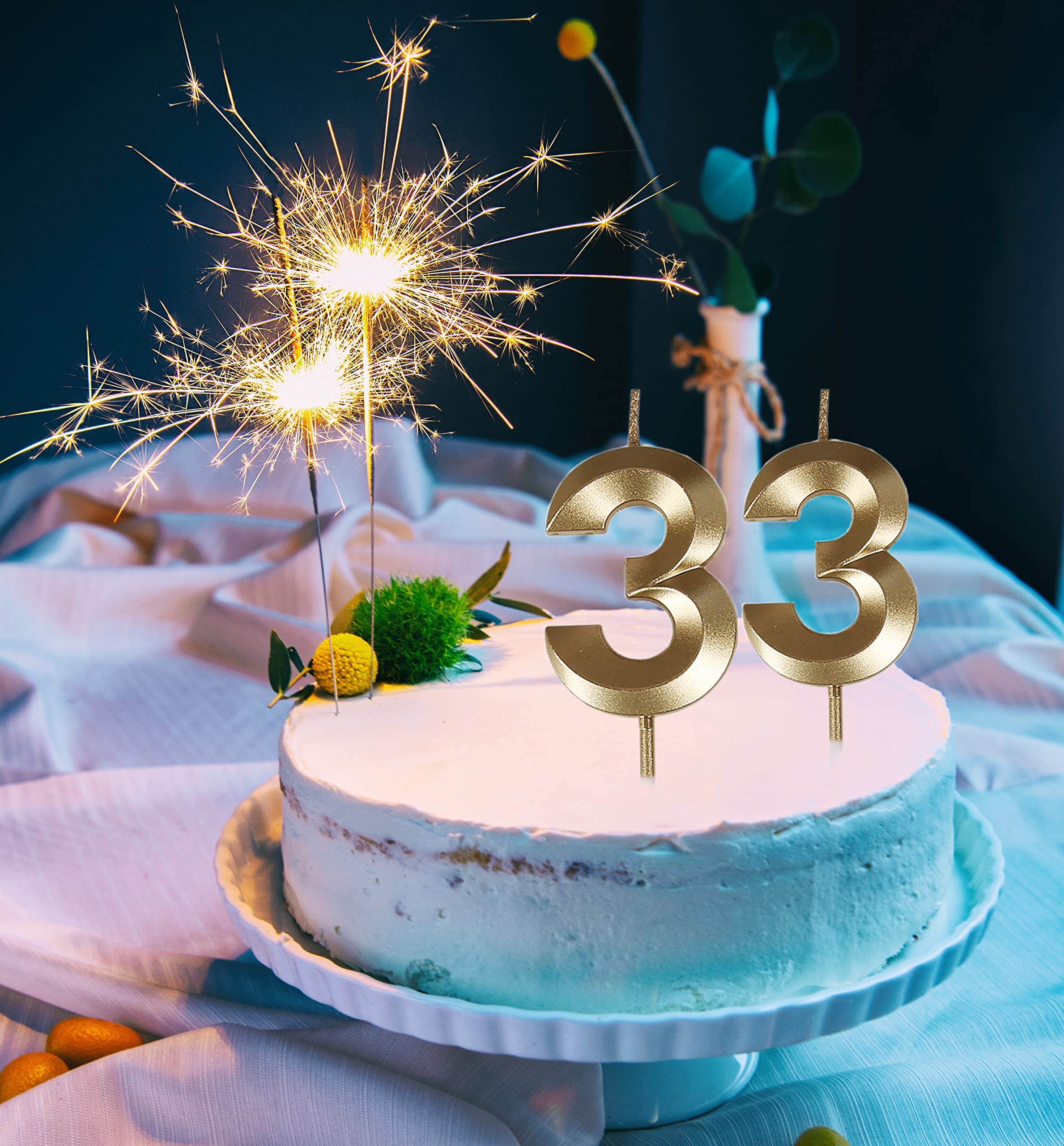 33rd Birthday Candles - Gold Number 33 Cake Topper for Birthday Party Decorations | Perfect for Anniversary, Milestone Celebrations & Festive Decor