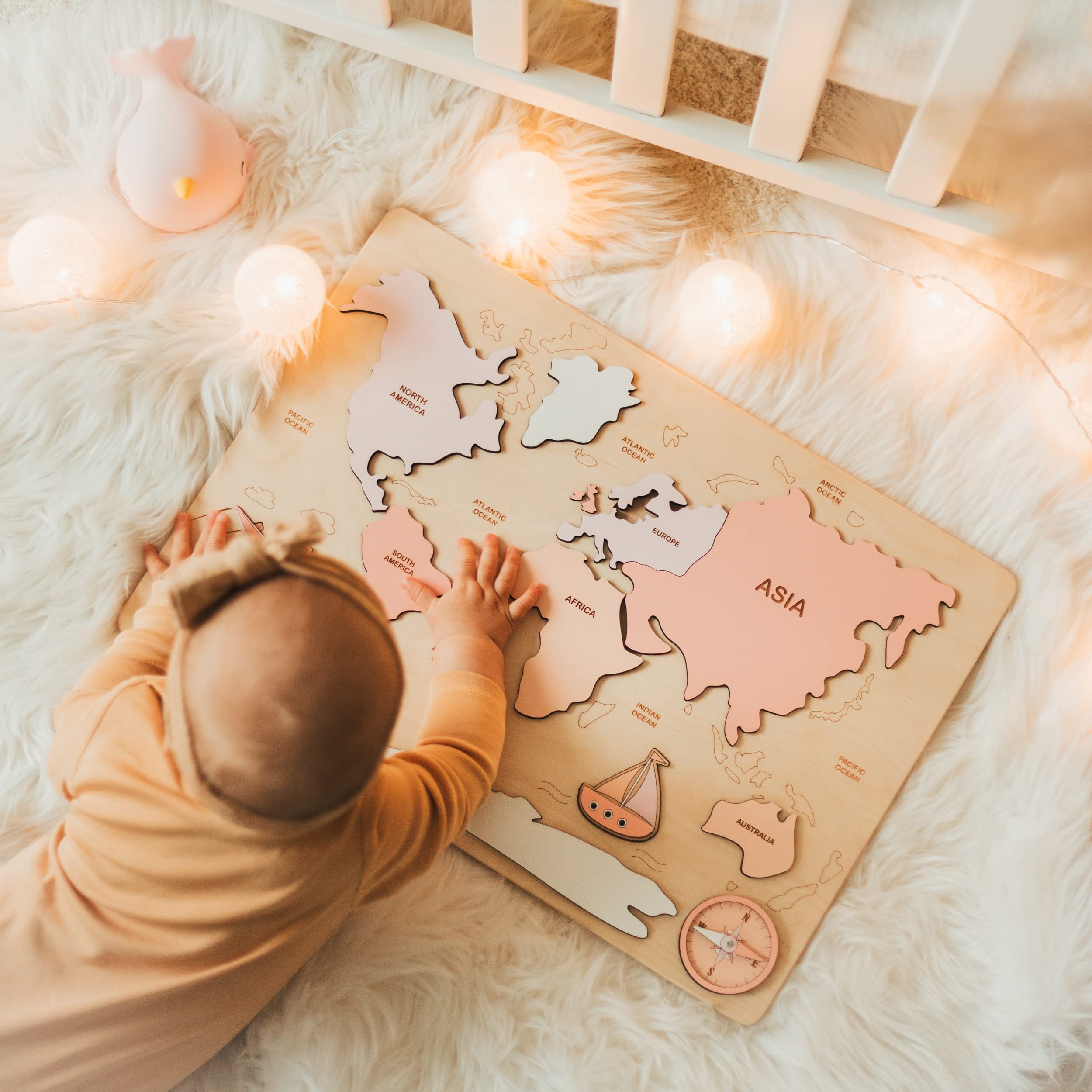 Rainbow World Map Puzzle - Educational Wooden Montessori Toy for Kids | Perfect Christmas Gift & Easter Present for Learning Geography & Travel Fun