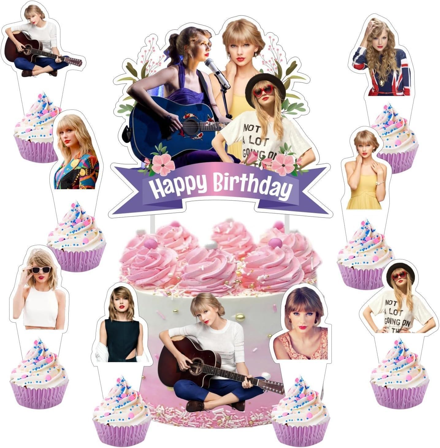25 Pcs Taylor Swift Cake Toppers - Edible Birthday Cake Decorations, Cupcake Toppers for Taylor Themed Party Supplies (Perfect for Birthday Cakes, Cupcakes, Bridal Showers & Themed Parties)