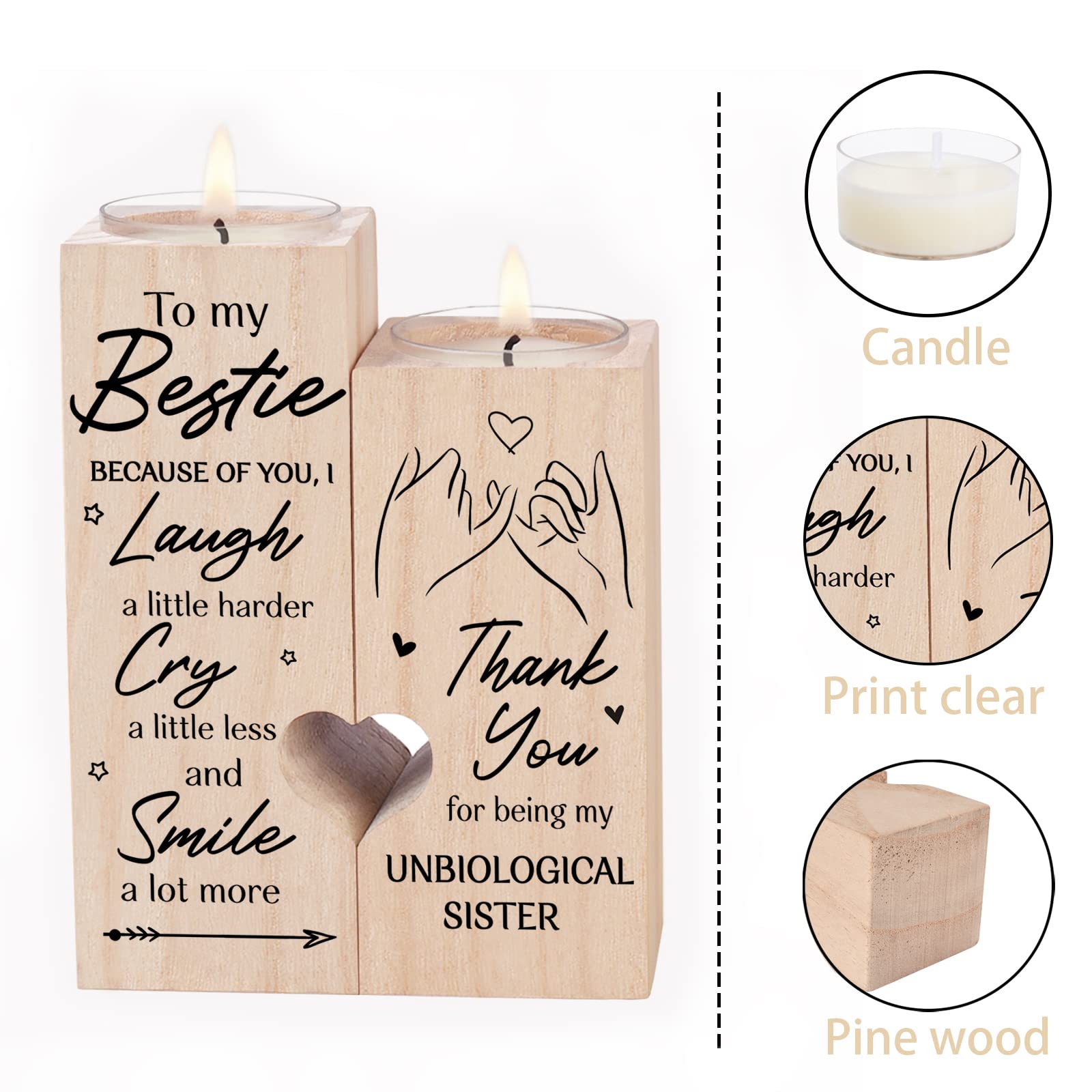 Personalized Wooden Candle Holder for Best Friends - 'Thank You for Being My Unbiological Sister' Engraved Gift for Women | Bestie Friendship Birthday Present for Sister-like Bonds | Perfect for Home Decor, Relaxation & Special Occasions
