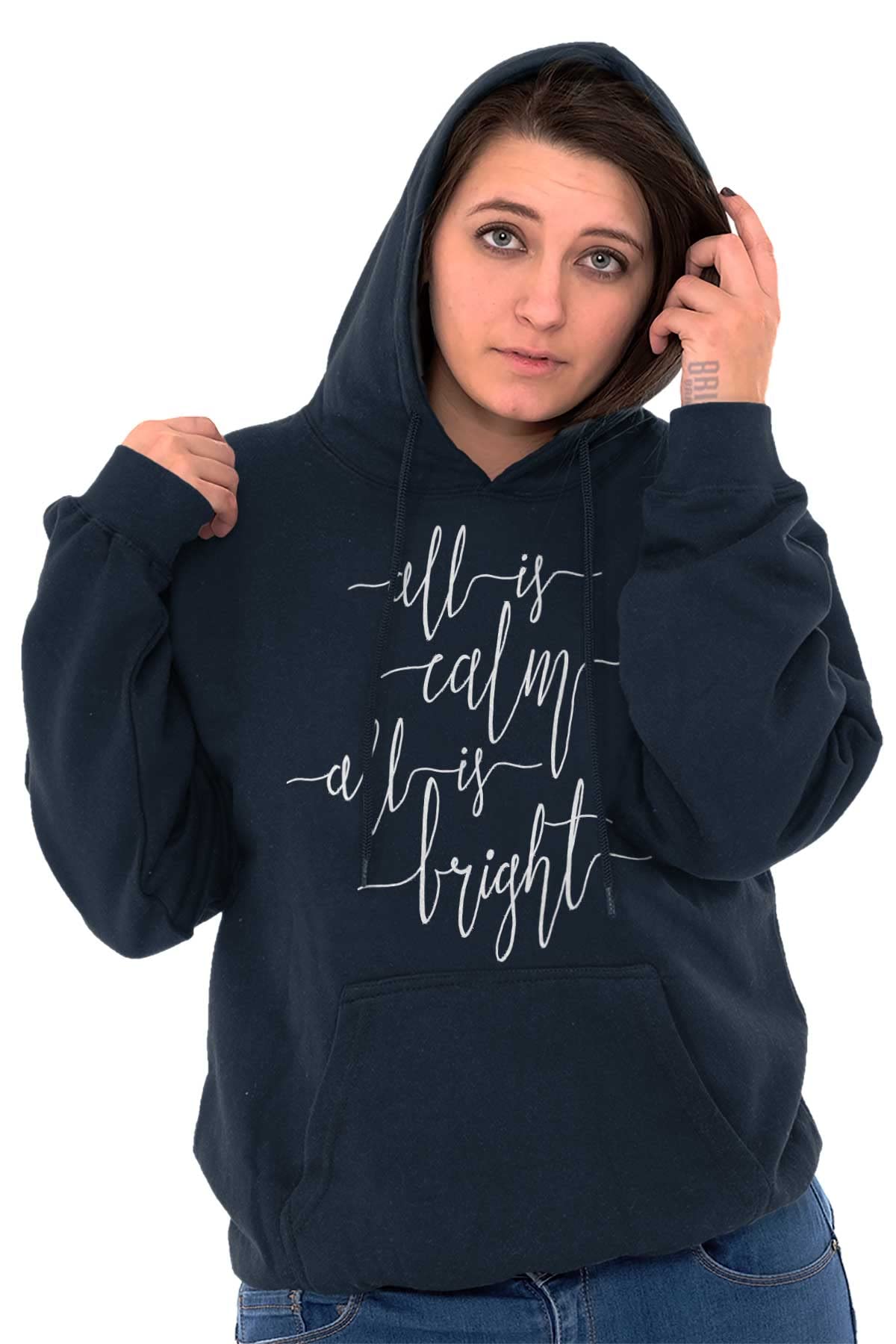 All Is Calm and Bright Christmas Hoodie Sweatshirt for Women - Cozy Holiday Pullover for Winter, Gift Giving & Festive Gatherings